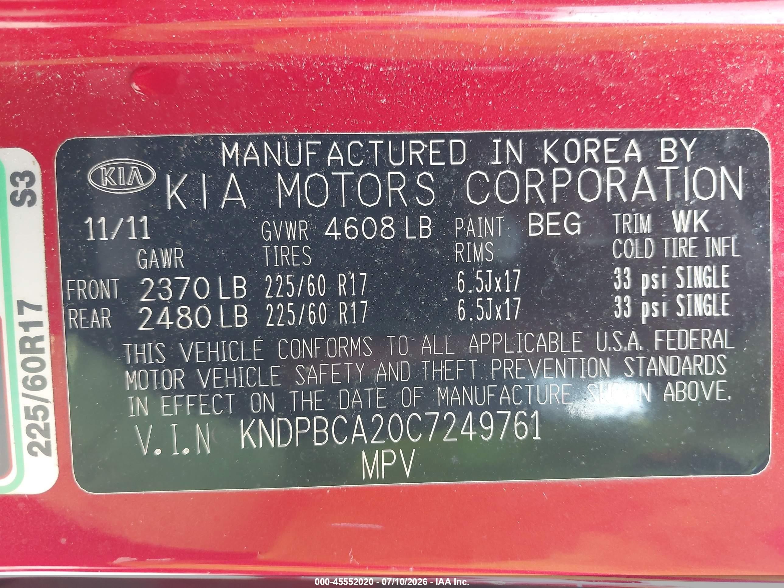 2012 Kia Sportage Lx Red vin: KNDPBCA20C7249761