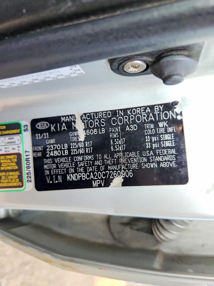 2012 Kia Sportage Lx Silver vin: KNDPBCA20C7260906
