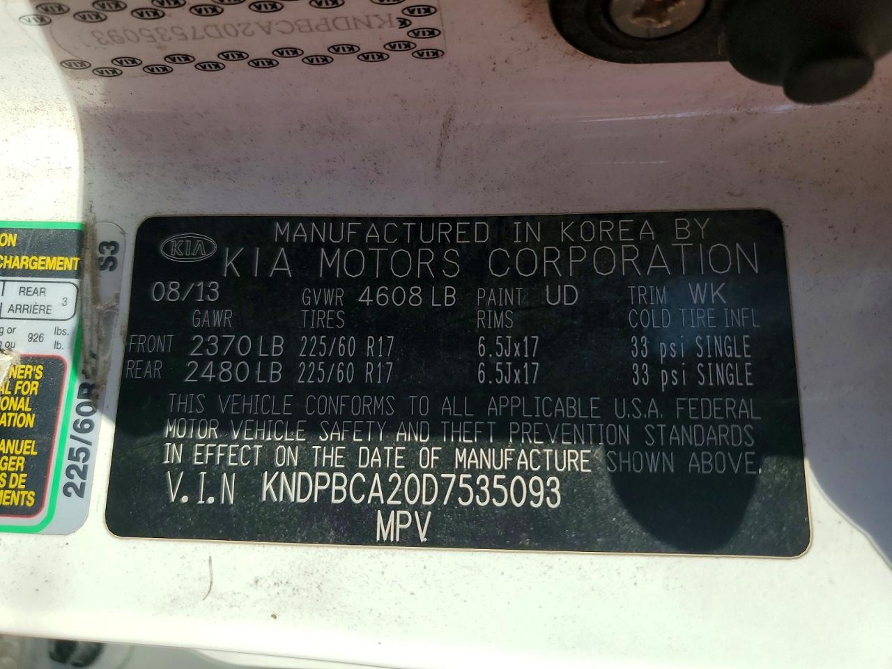 2013 Kia Sportage Lx White vin: KNDPBCA20D7535093