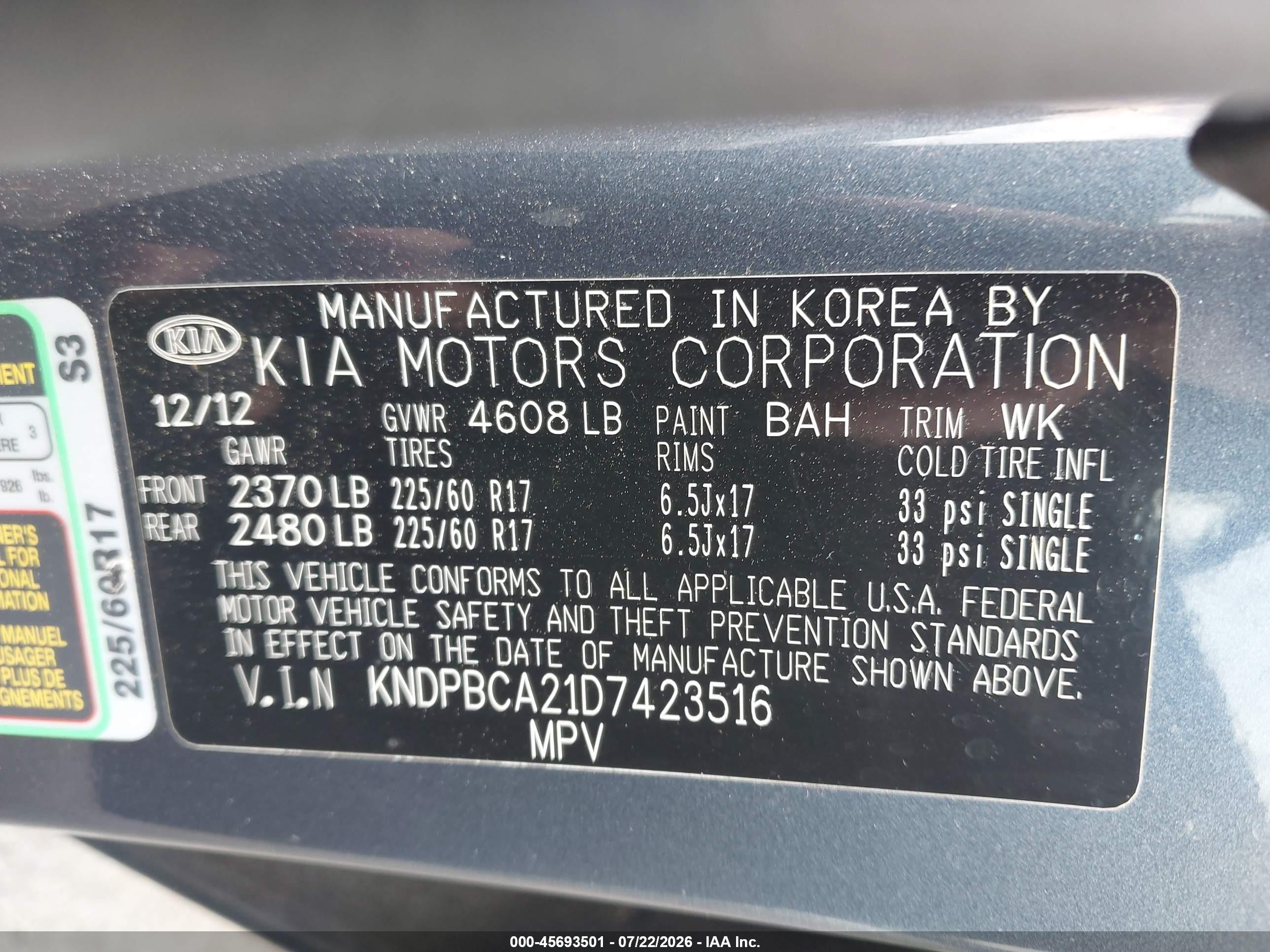 2013 Kia Sportage Lx Blue vin: KNDPBCA21D7423516