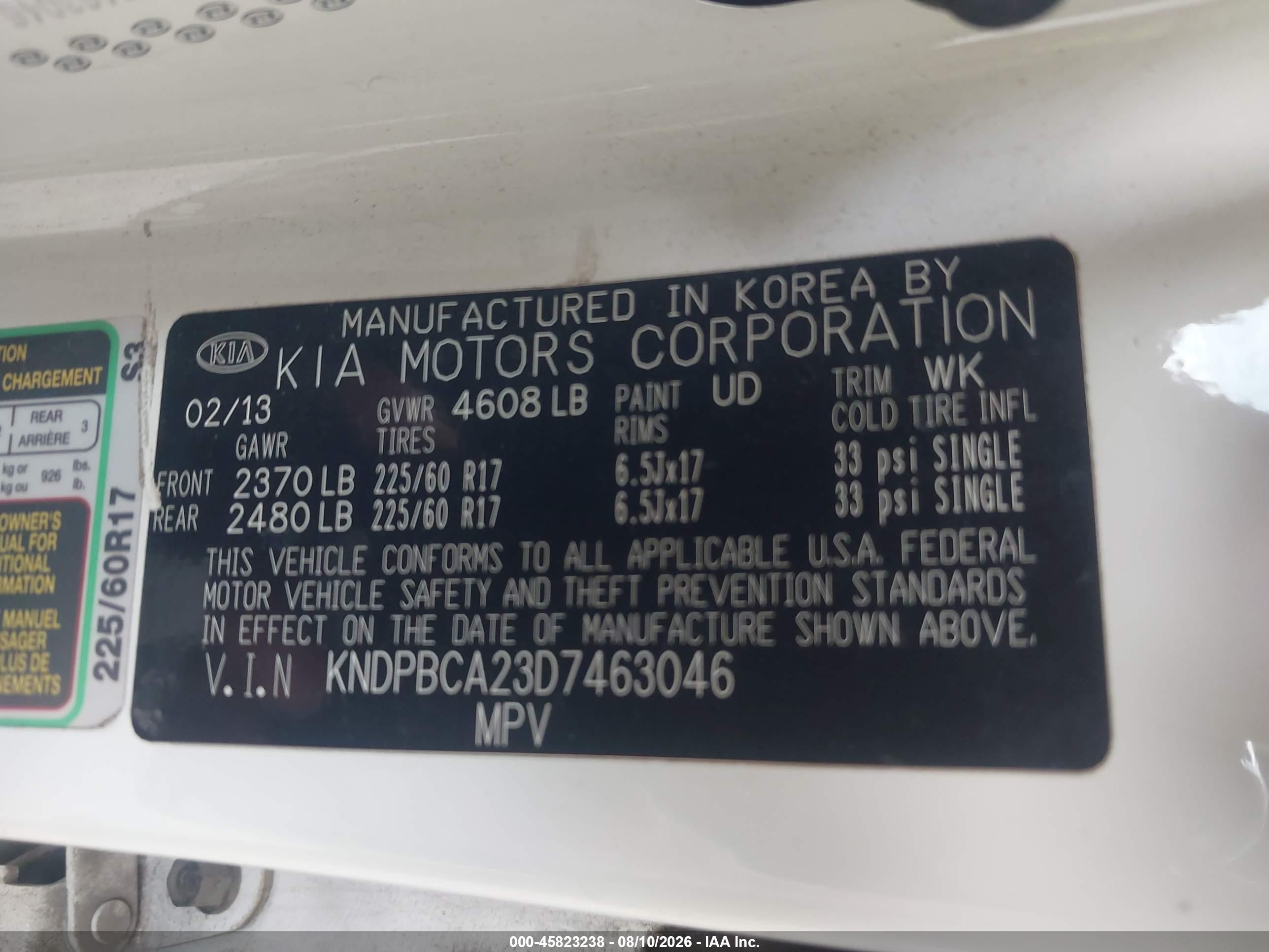 2013 Kia Sportage Lx White vin: KNDPBCA23D7463046