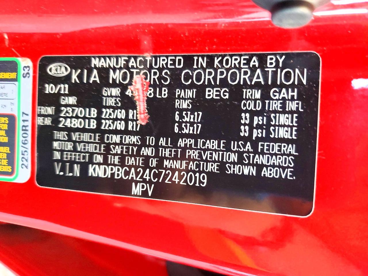 2012 Kia Sportage Lx Red vin: KNDPBCA24C7242019
