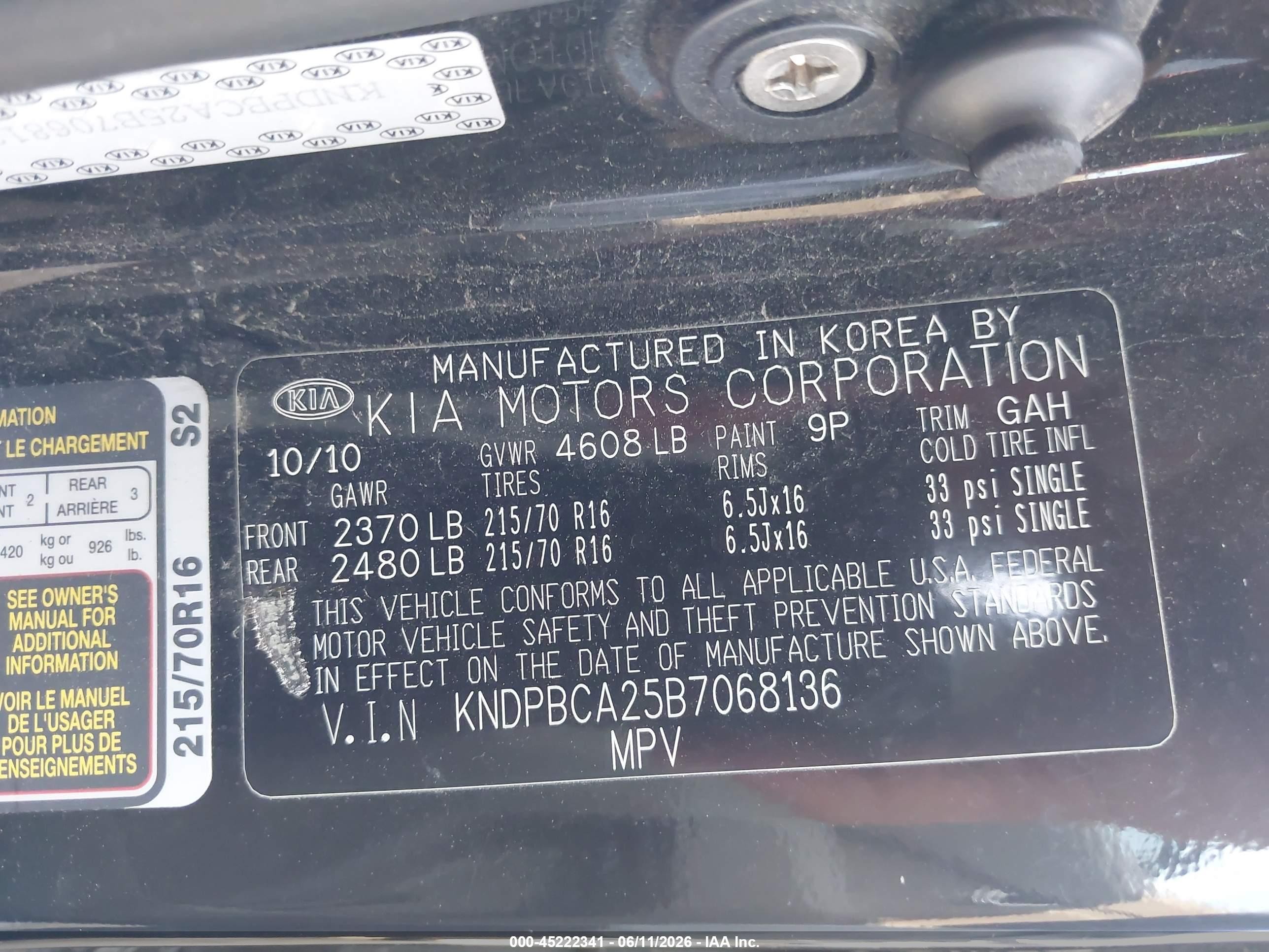 2011 Kia Sportage Lx Black vin: KNDPBCA25B7068136