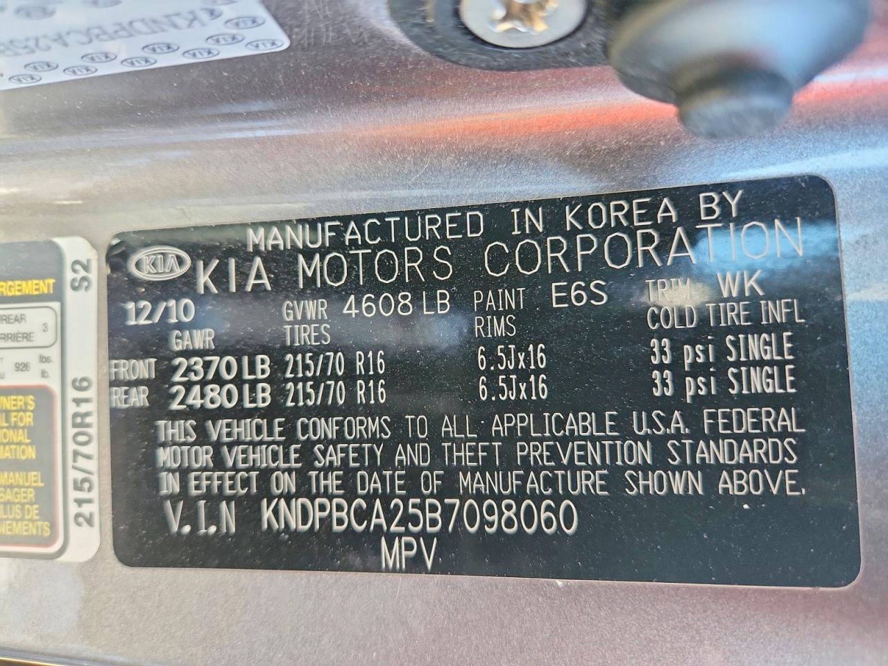 2011 Kia Sportage Lx Charcoal vin: KNDPBCA25B7098060