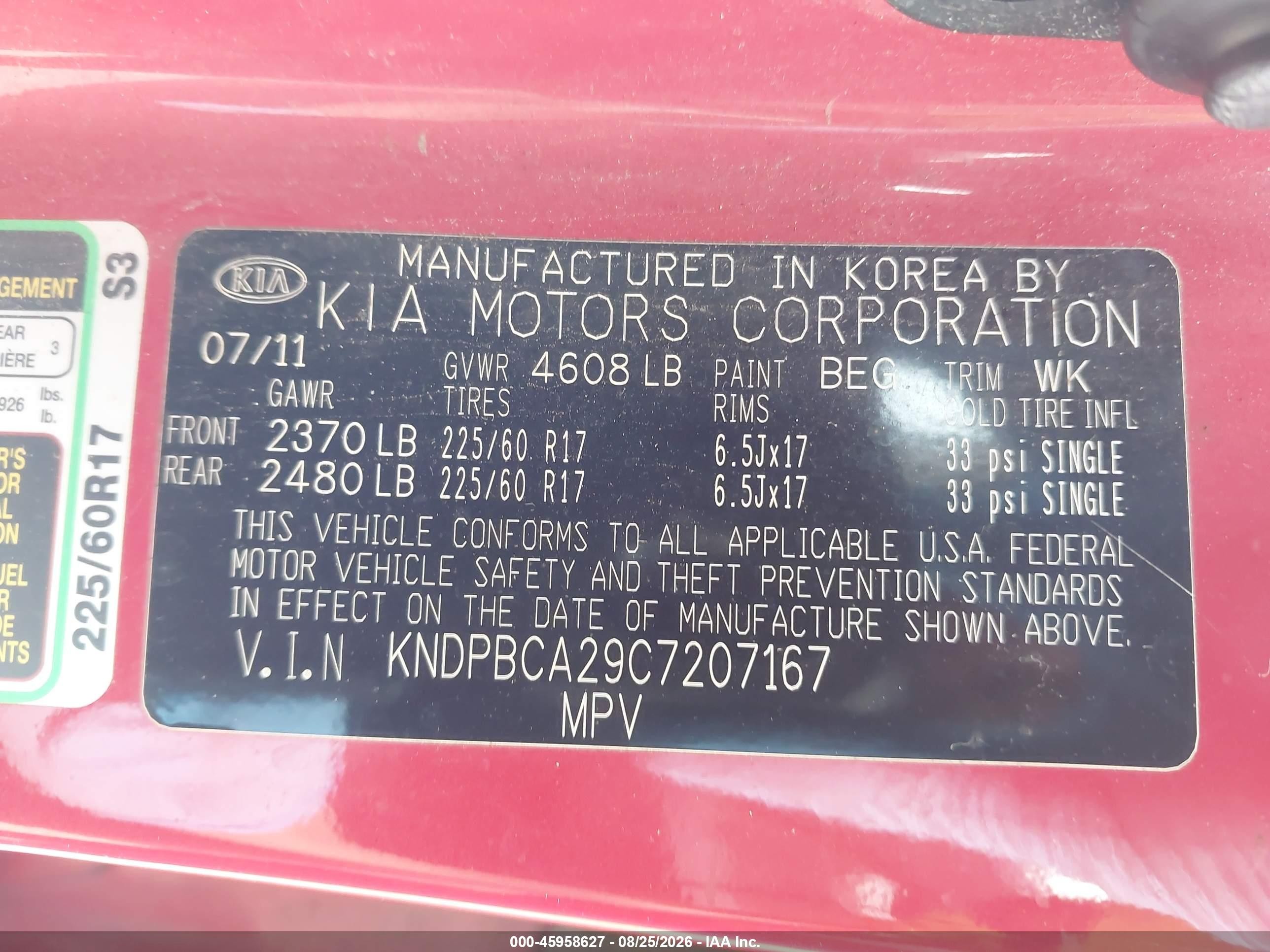 2012 Kia Sportage Lx Red vin: KNDPBCA29C7207167