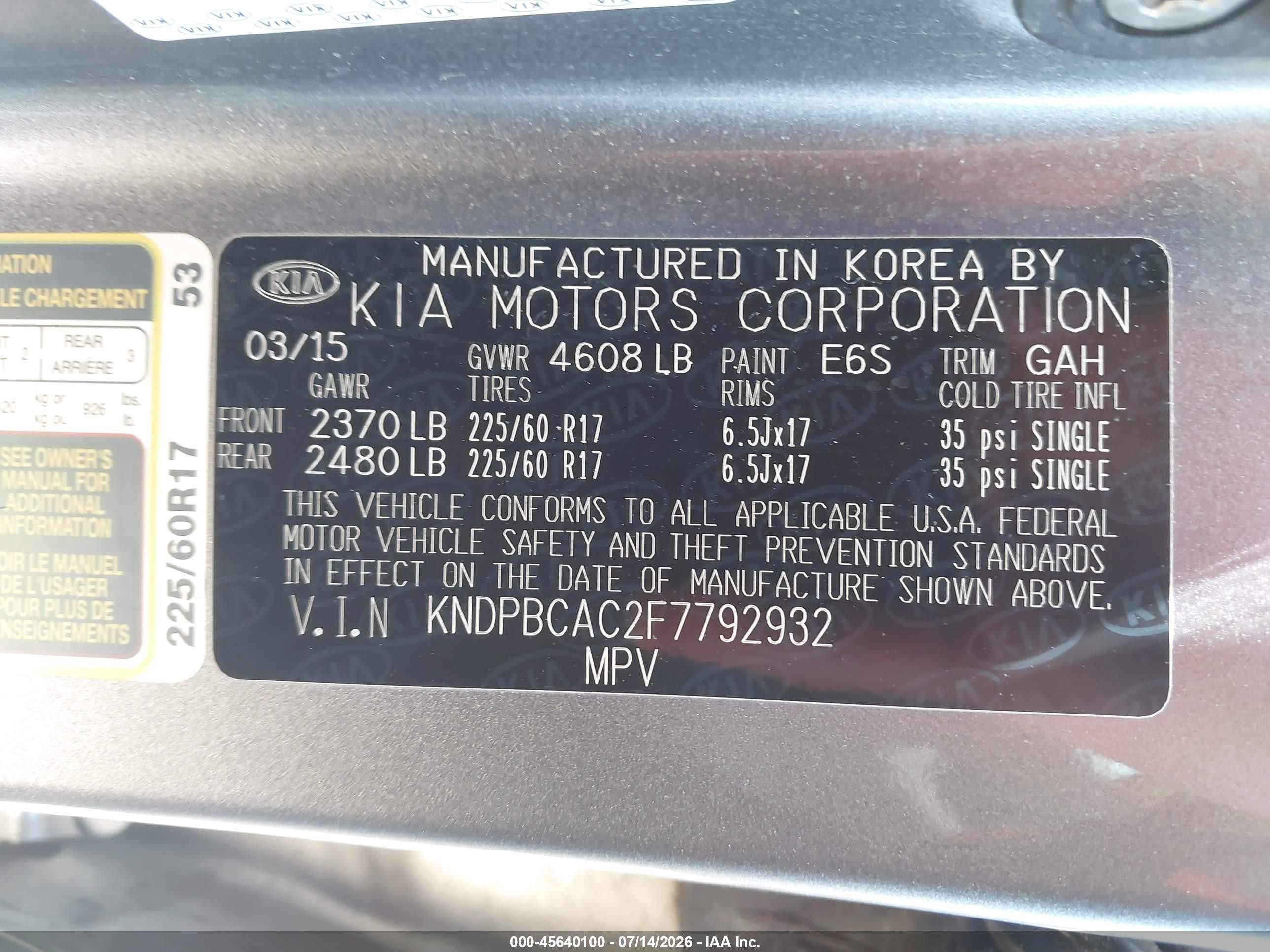 2015 Kia Sportage Lx Gray vin: KNDPBCAC2F7792932