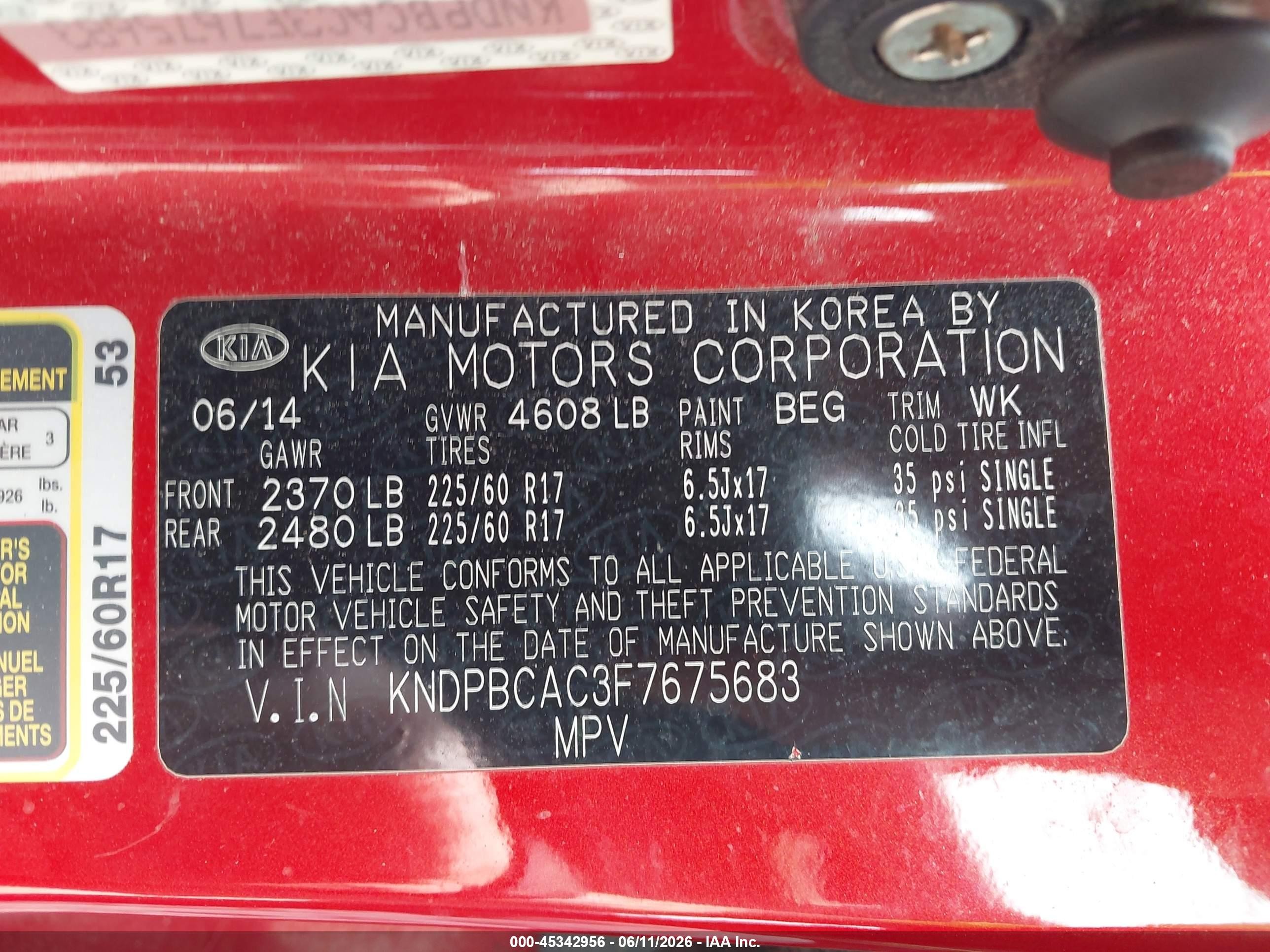 2015 Kia Sportage Lx Red vin: KNDPBCAC3F7675683