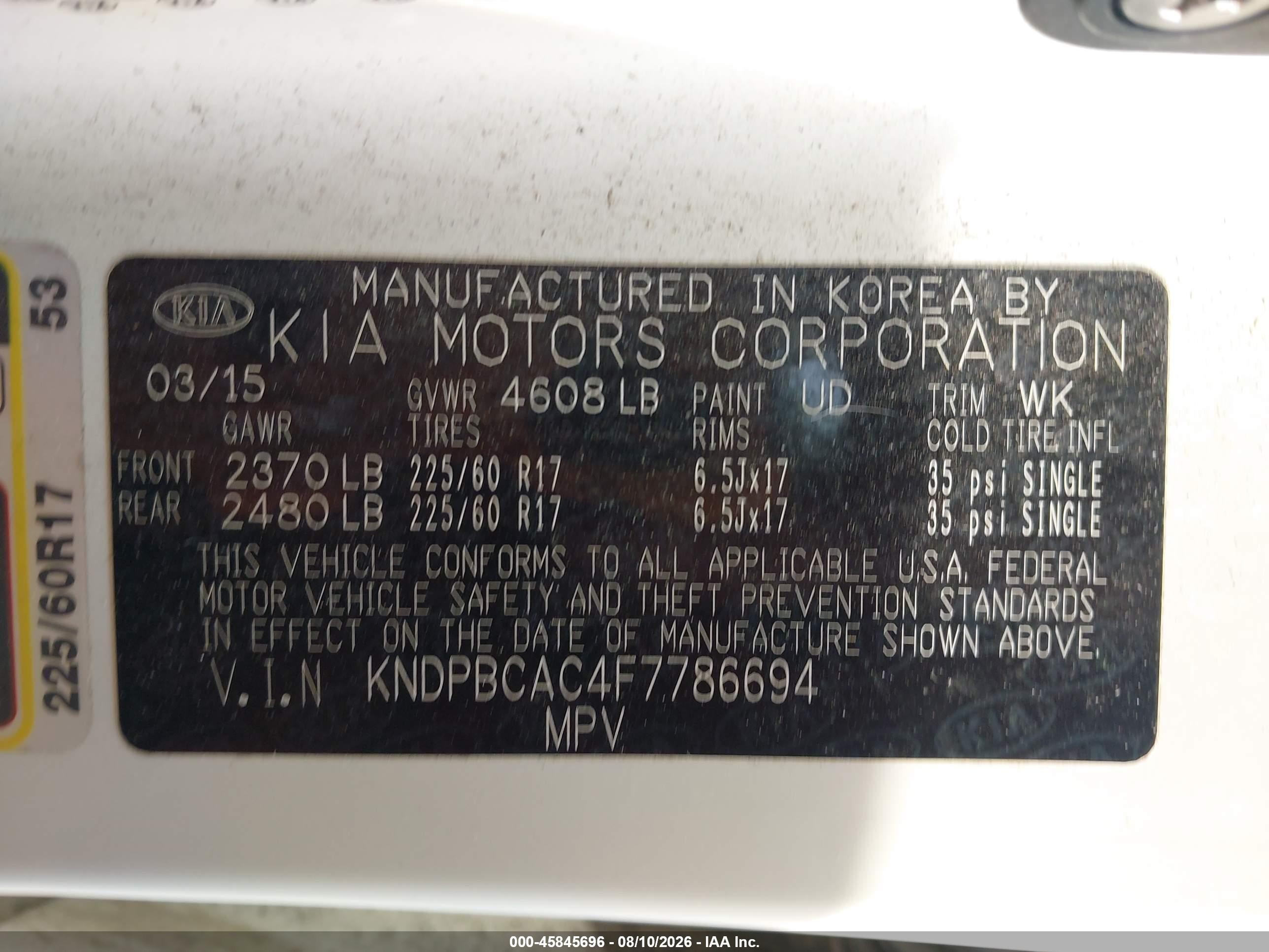 2015 Kia Sportage Lx White vin: KNDPBCAC4F7786694