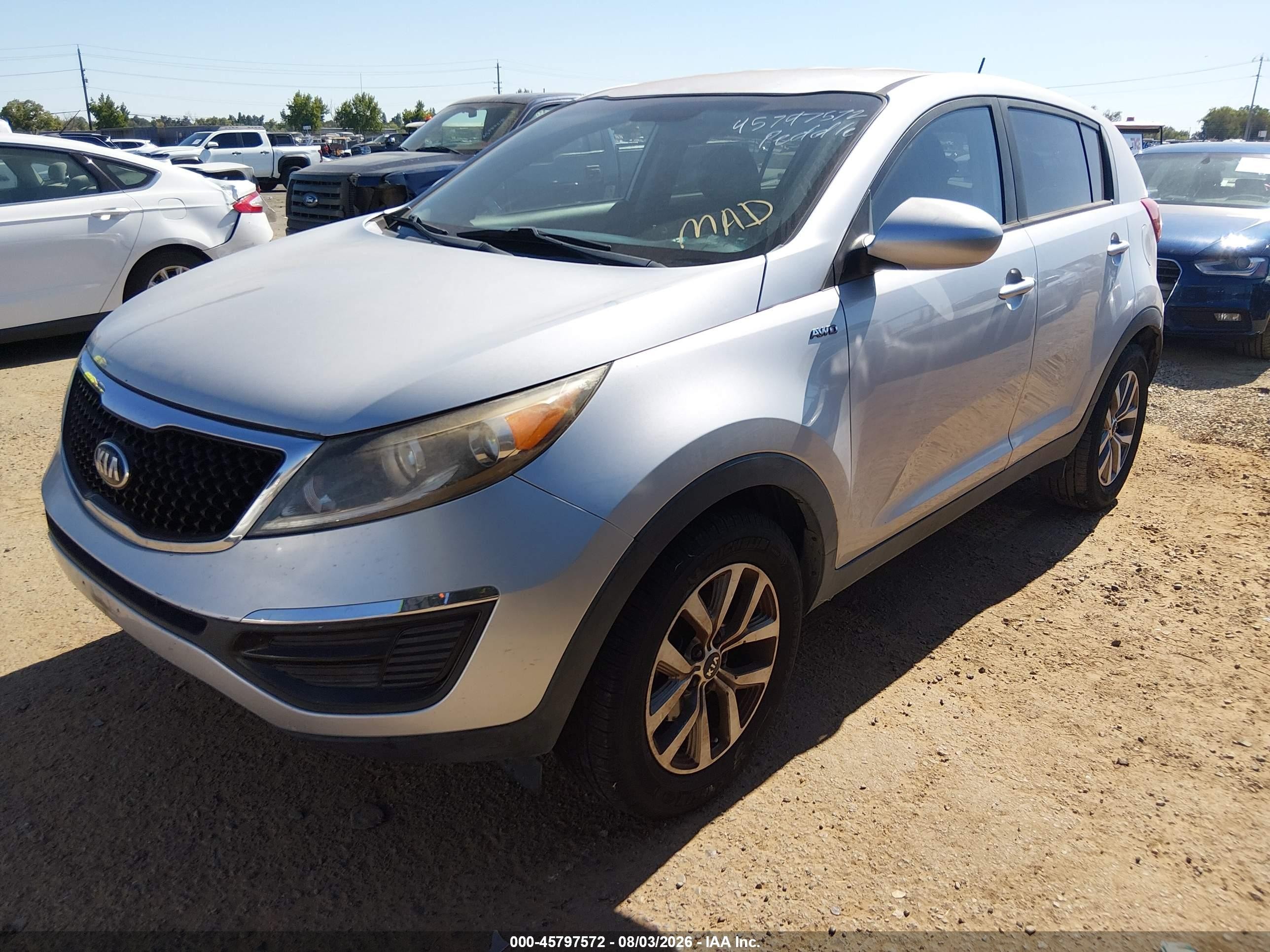 2014 Kia Sportage Lx Gray vin: KNDPBCAC6E7549168