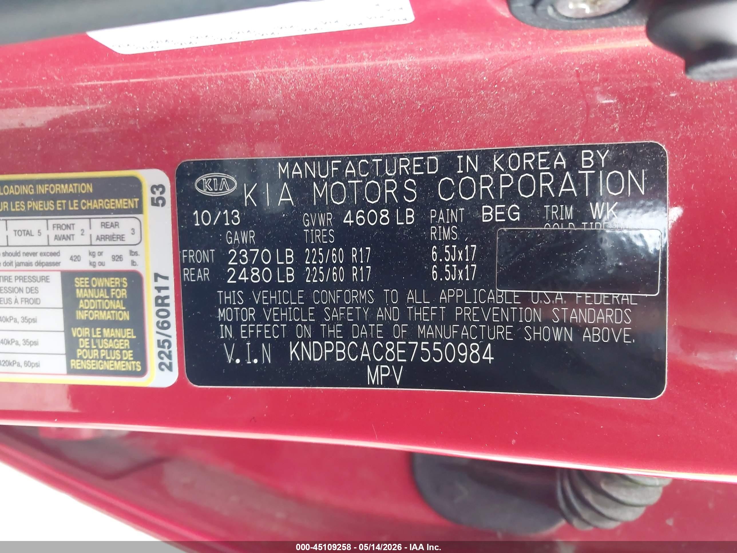 2014 Kia Sportage Lx Red vin: KNDPBCAC8E7550984
