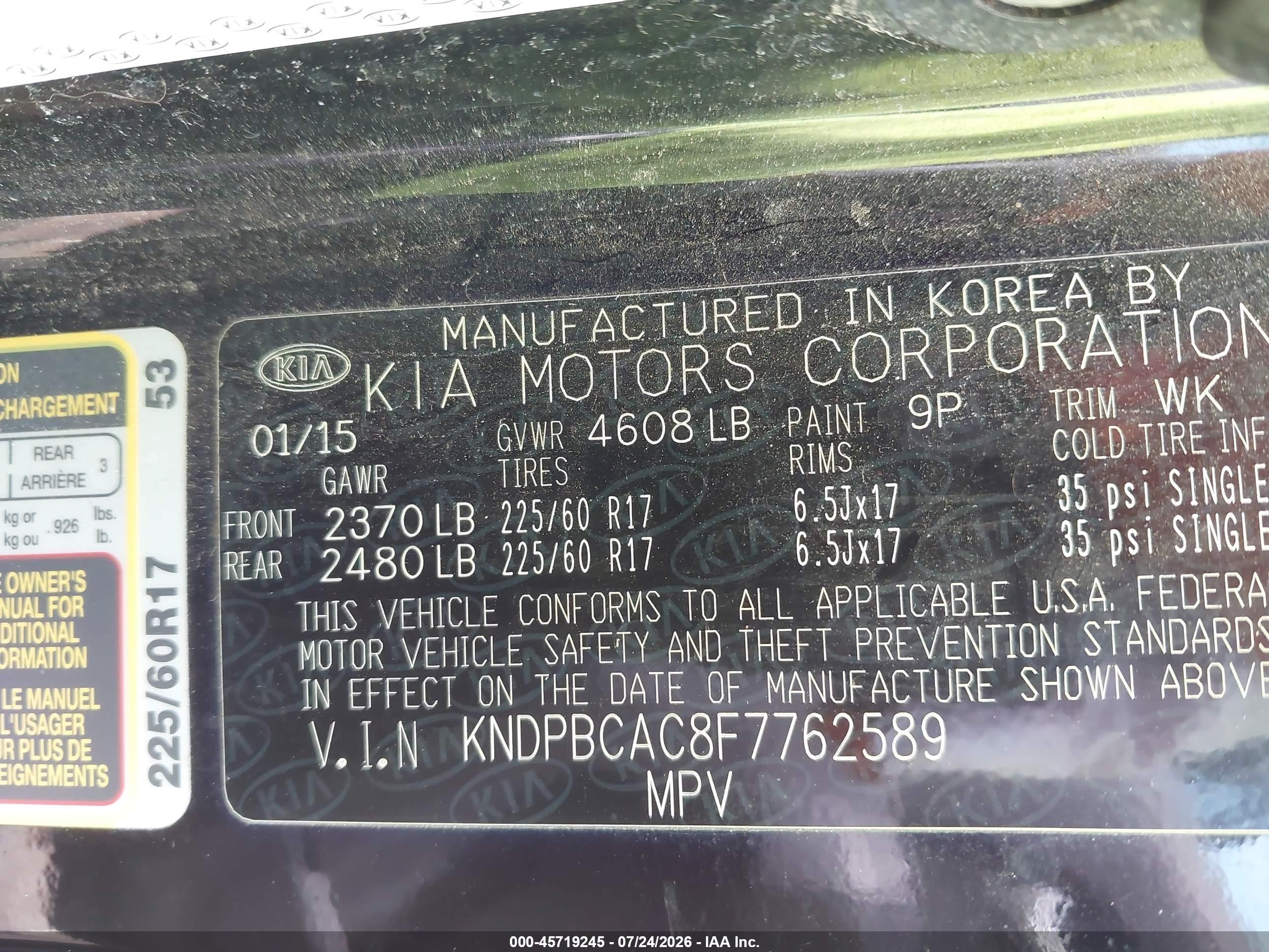 2015 Kia Sportage Lx Black vin: KNDPBCAC8F7762589