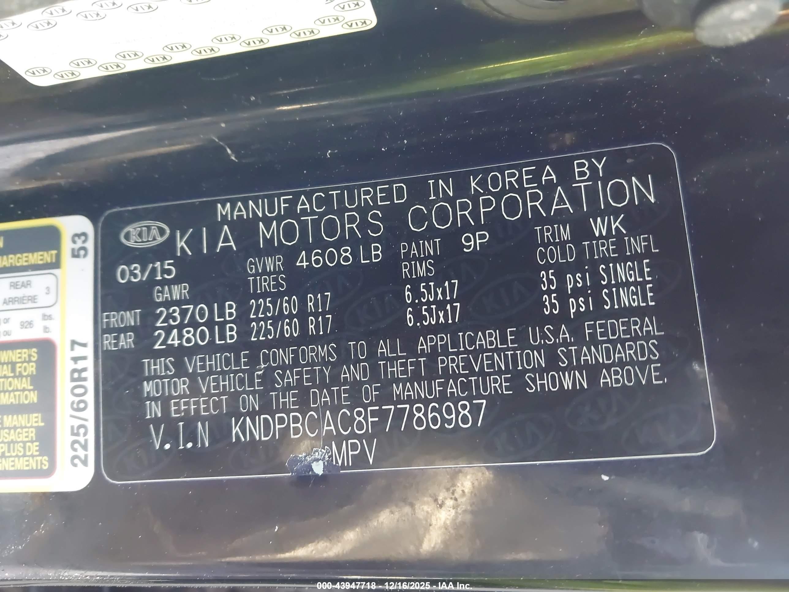 2015 Kia Sportage Lx Черный vin: KNDPBCAC8F7786987