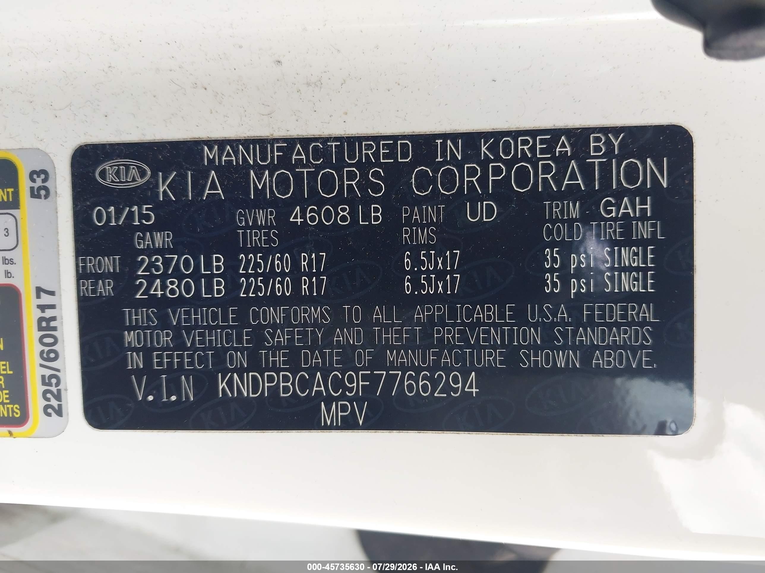 2015 Kia Sportage Lx White vin: KNDPBCAC9F7766294