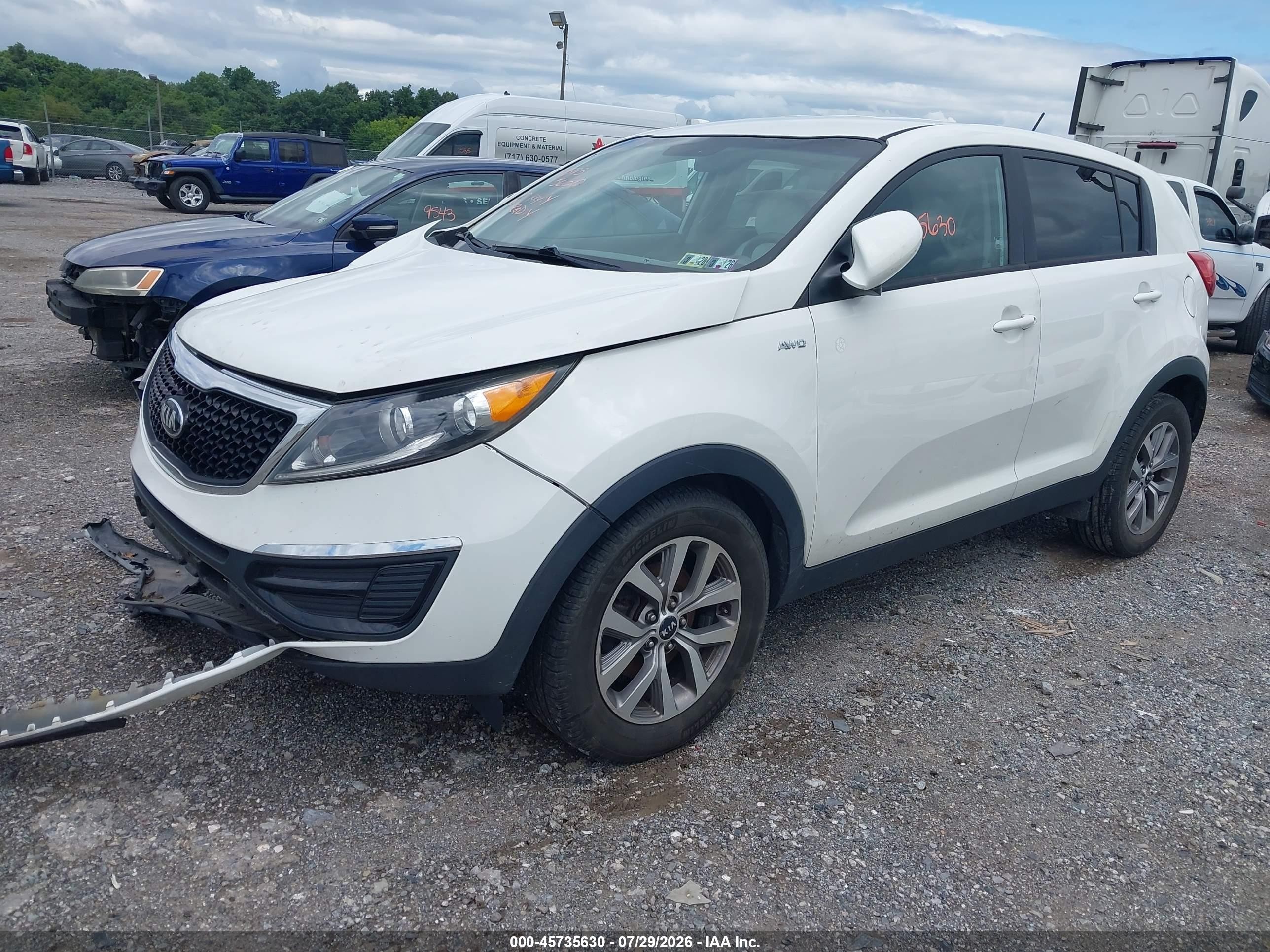 2015 Kia Sportage Lx White vin: KNDPBCAC9F7766294