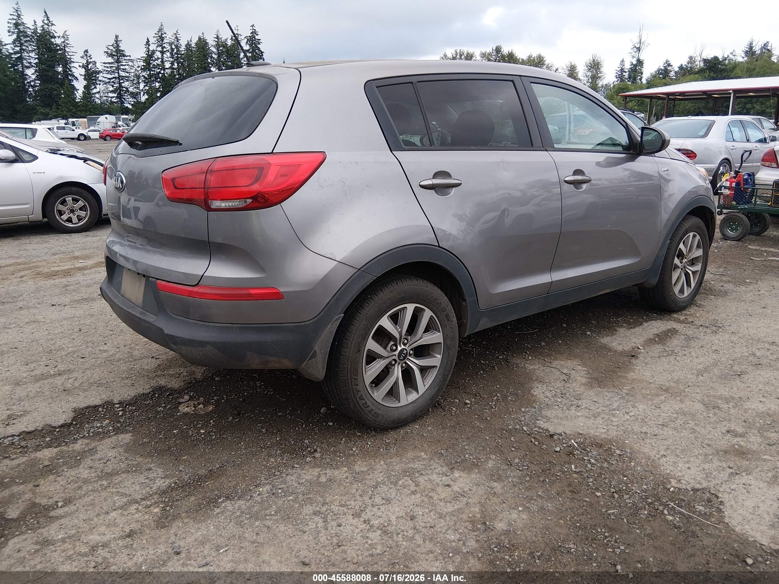 2015 Kia Sportage Lx Gray vin: KNDPBCACXF7701583