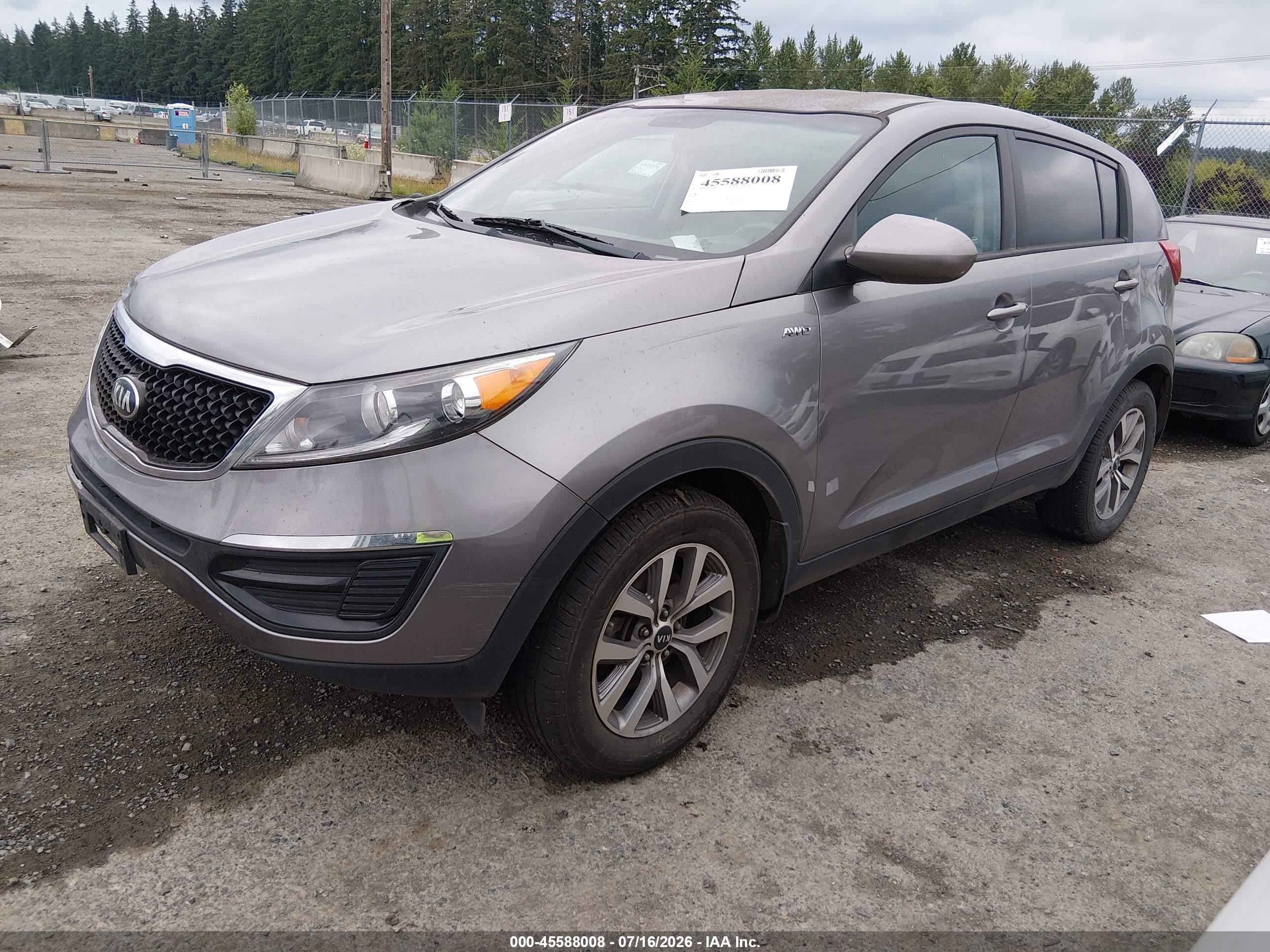 2015 Kia Sportage Lx Gray vin: KNDPBCACXF7701583
