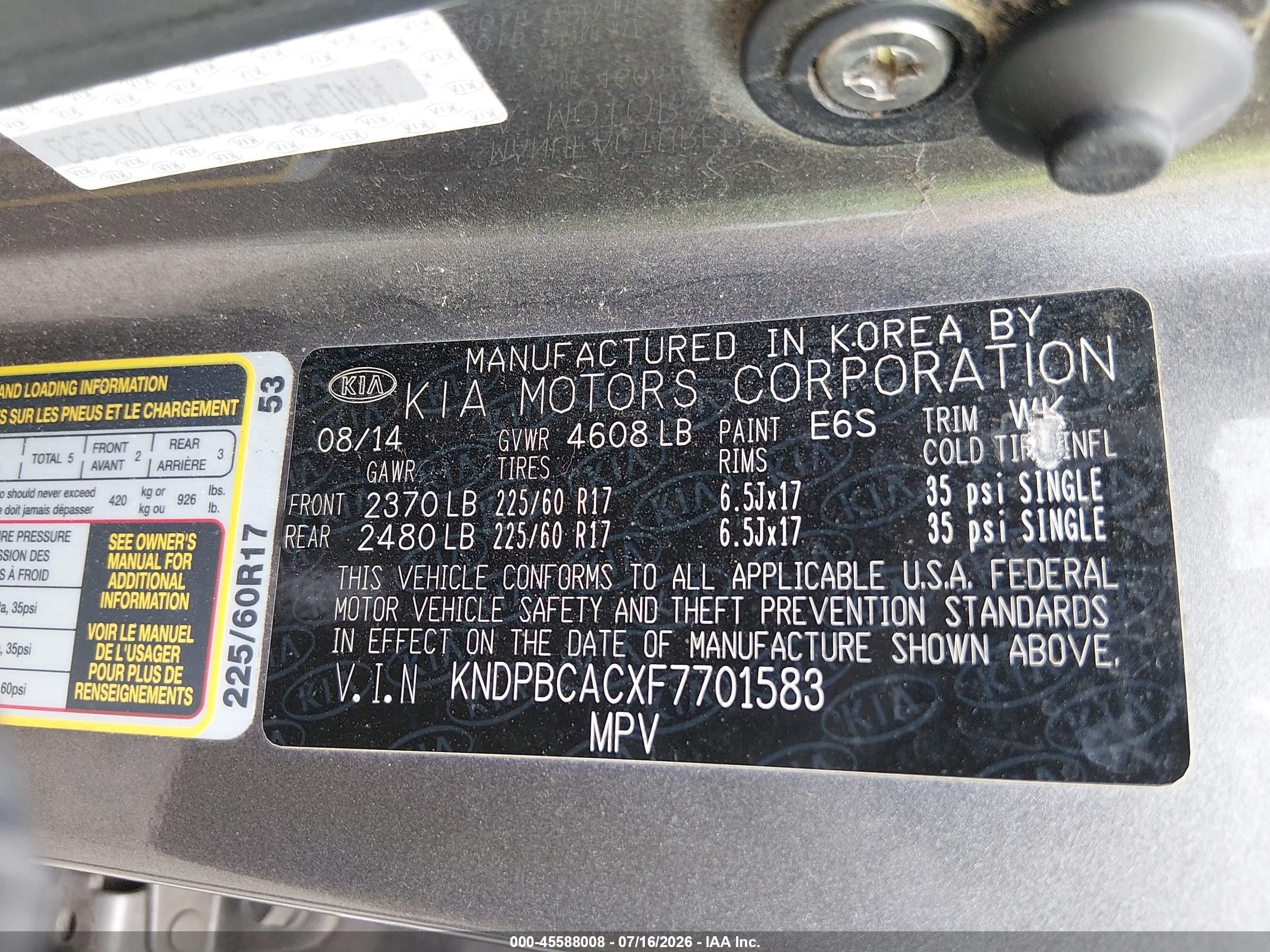 2015 Kia Sportage Lx Gray vin: KNDPBCACXF7701583