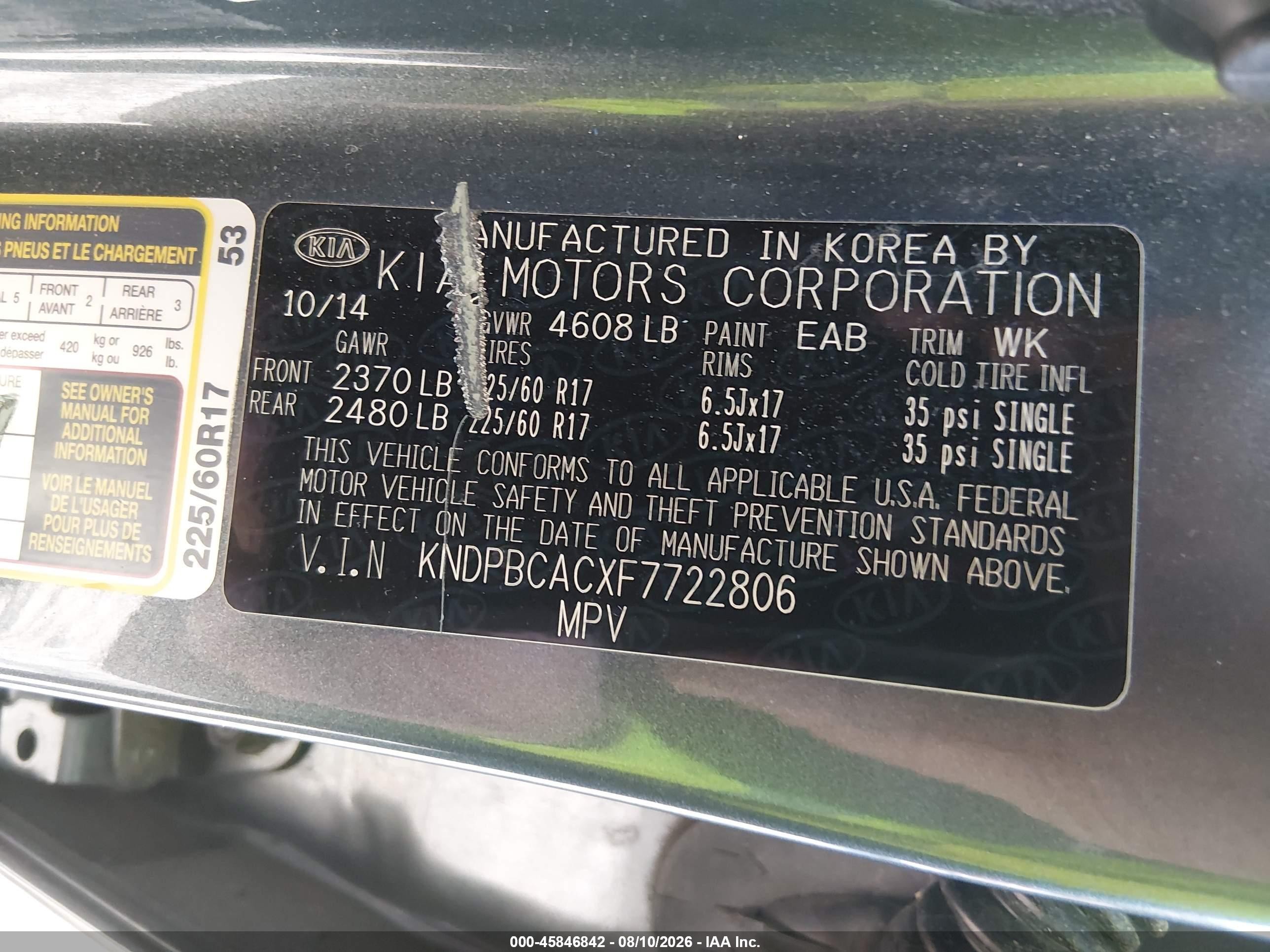 2015 Kia Sportage Lx Gray vin: KNDPBCACXF7722806