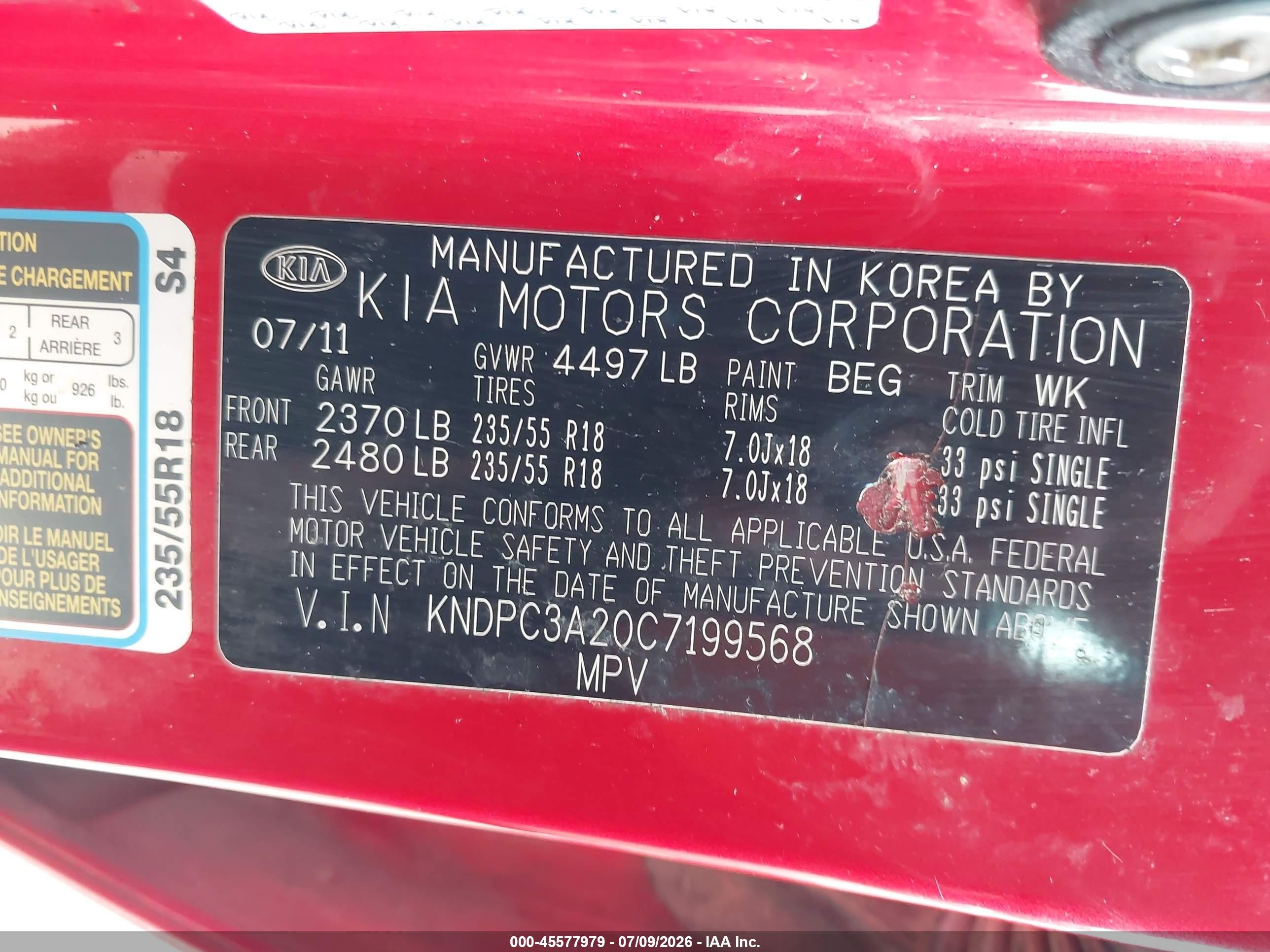 2012 Kia Sportage Ex Red vin: KNDPC3A20C7199568