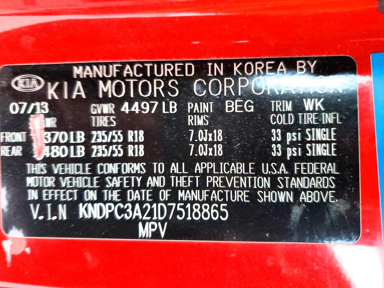 2013 Kia Sportage Ex Red vin: KNDPC3A21D7518865