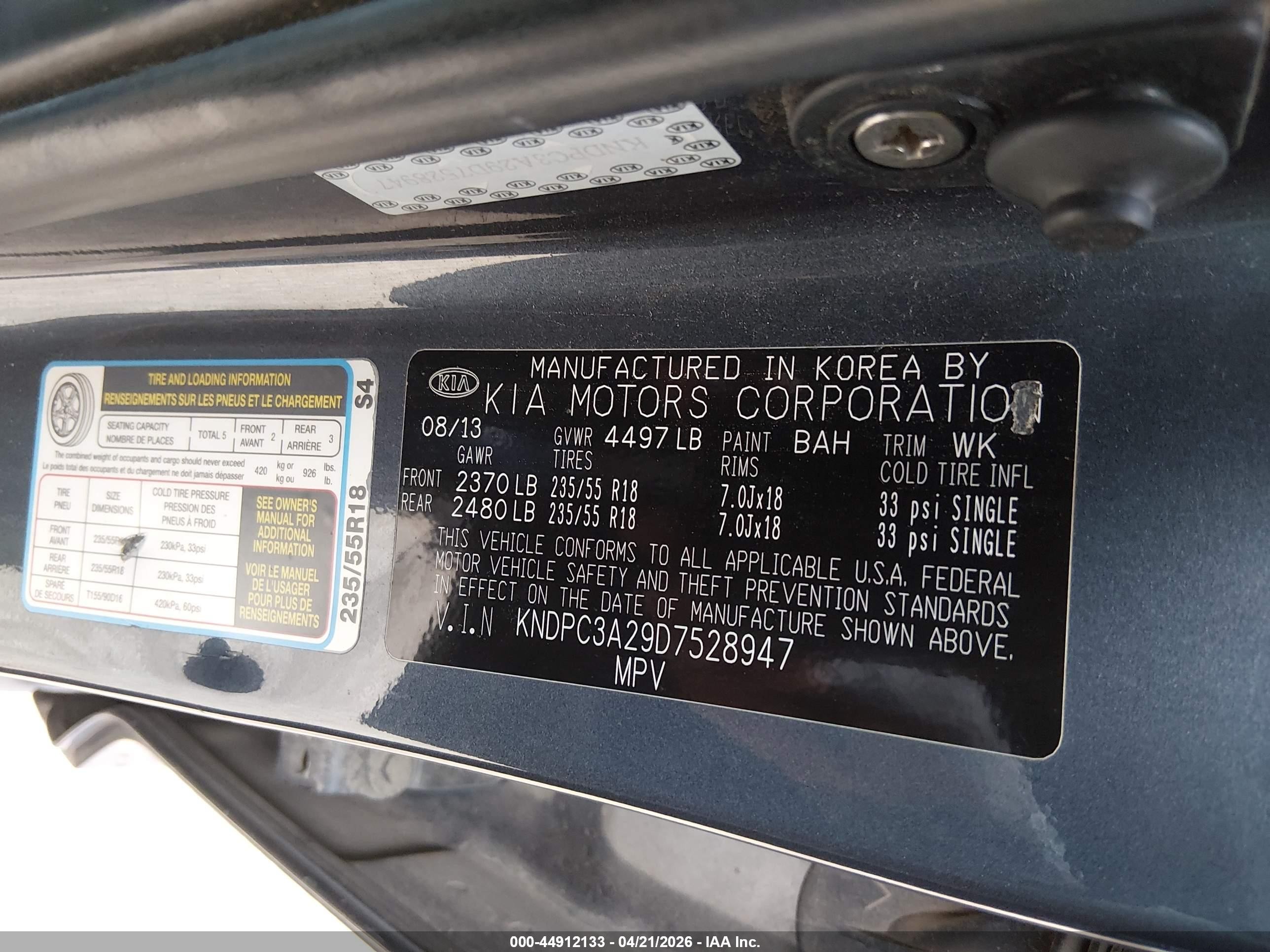 2013 Kia Sportage Ex Blue vin: KNDPC3A29D7528947