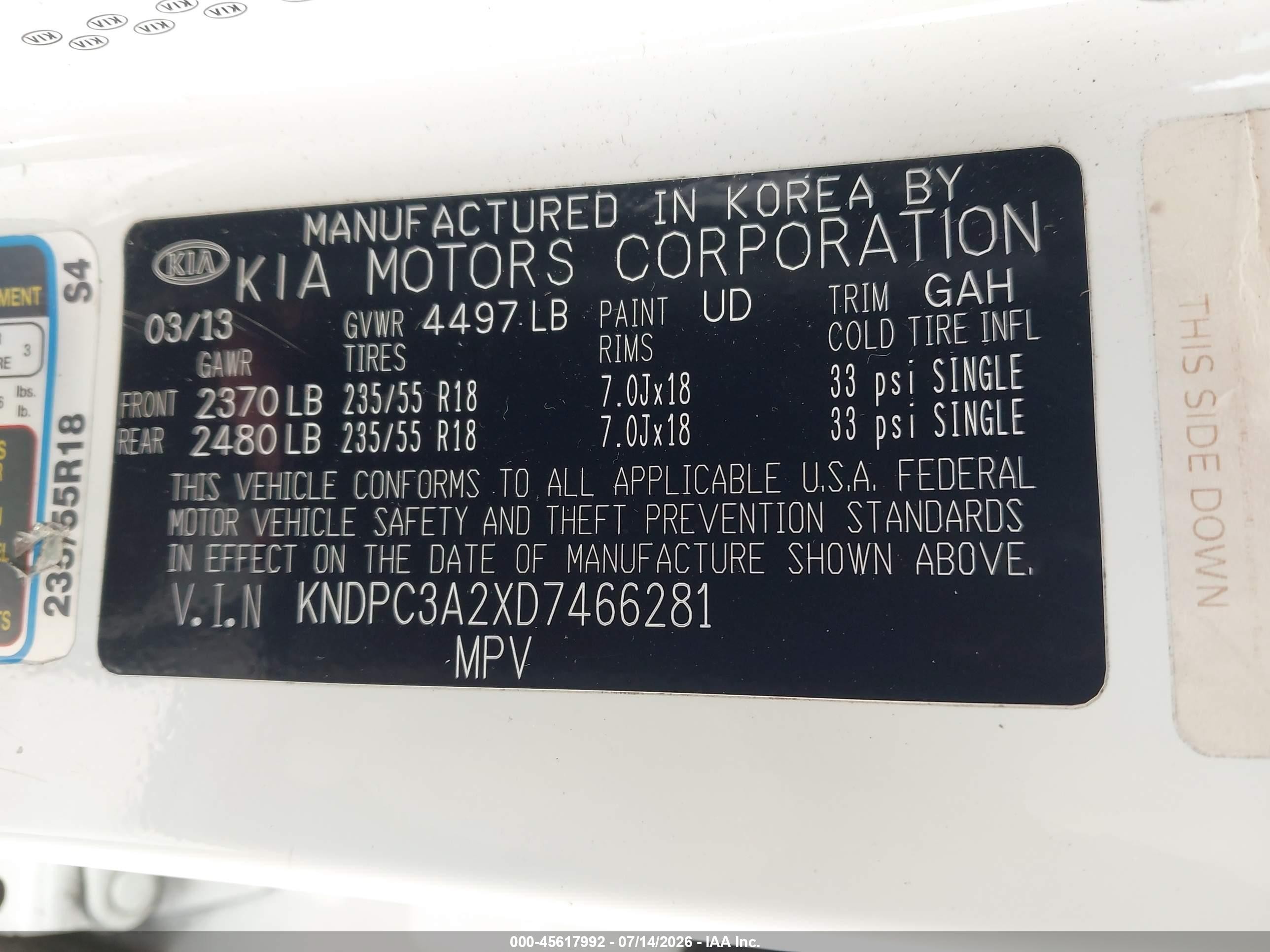 2013 Kia Sportage Ex White vin: KNDPC3A2XD7466281