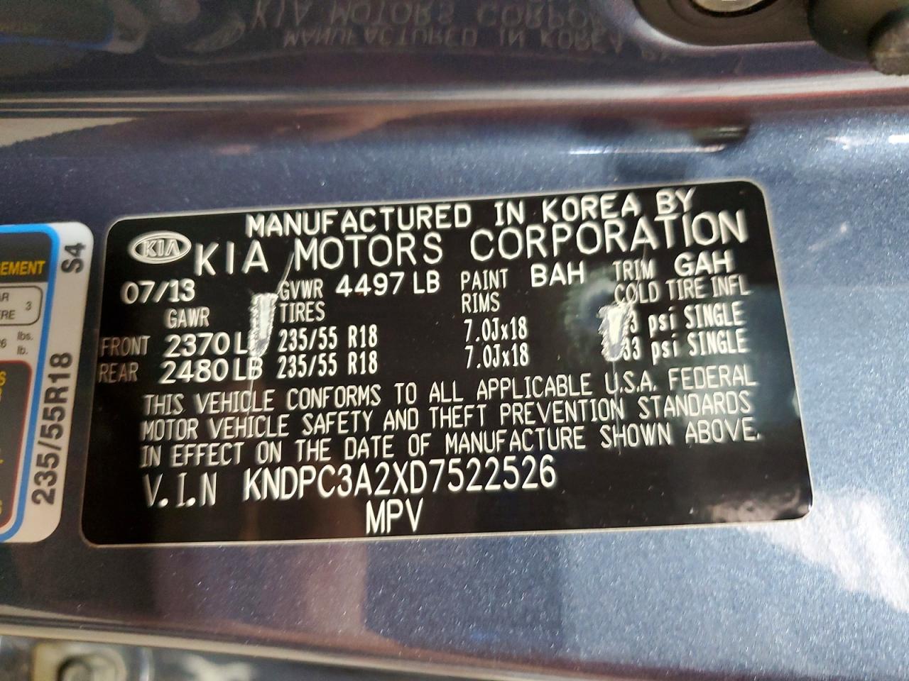 2013 Kia Sportage Ex Blue vin: KNDPC3A2XD7522526