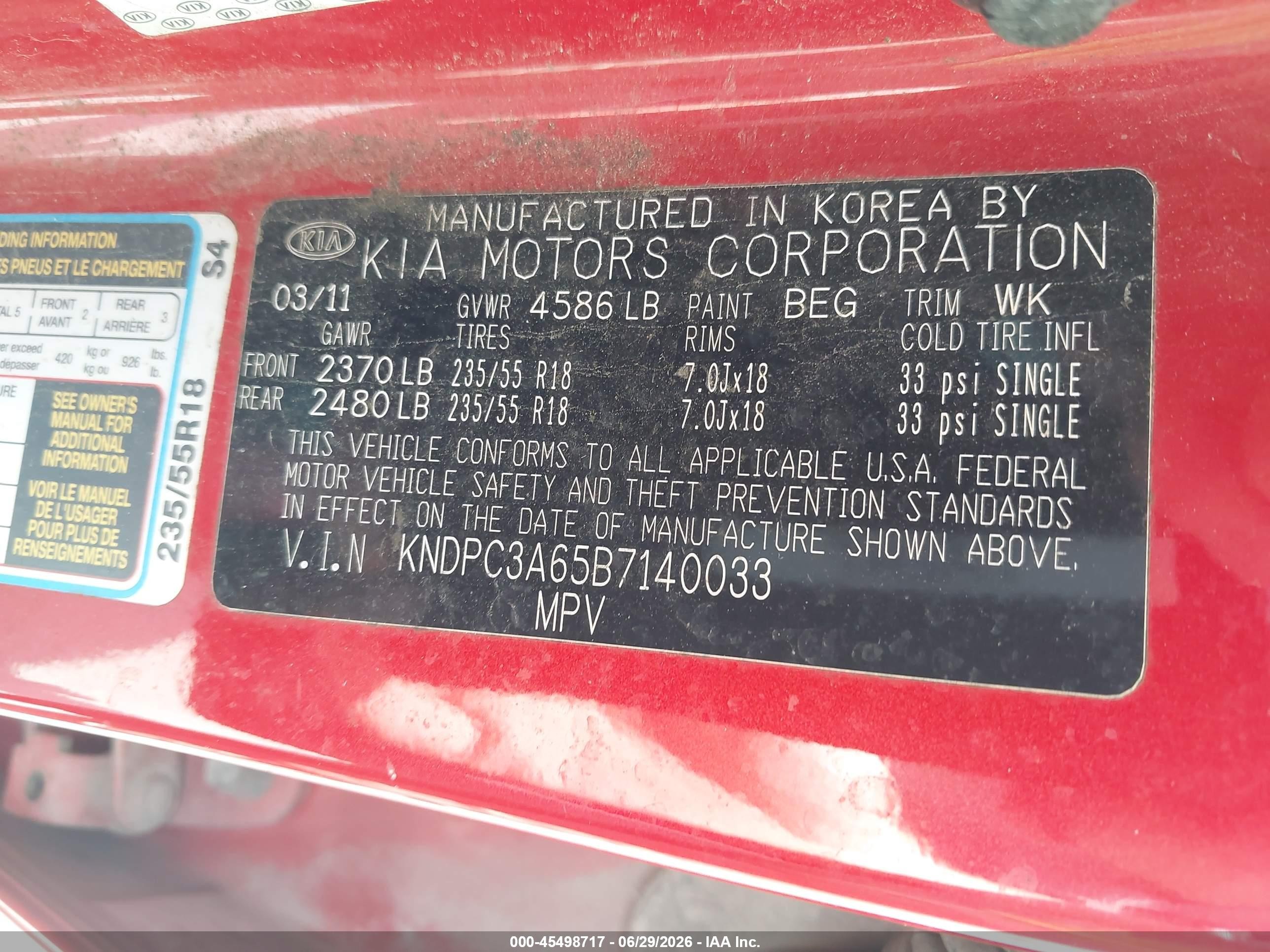 2011 Kia Sportage Sx Red vin: KNDPC3A65B7140033