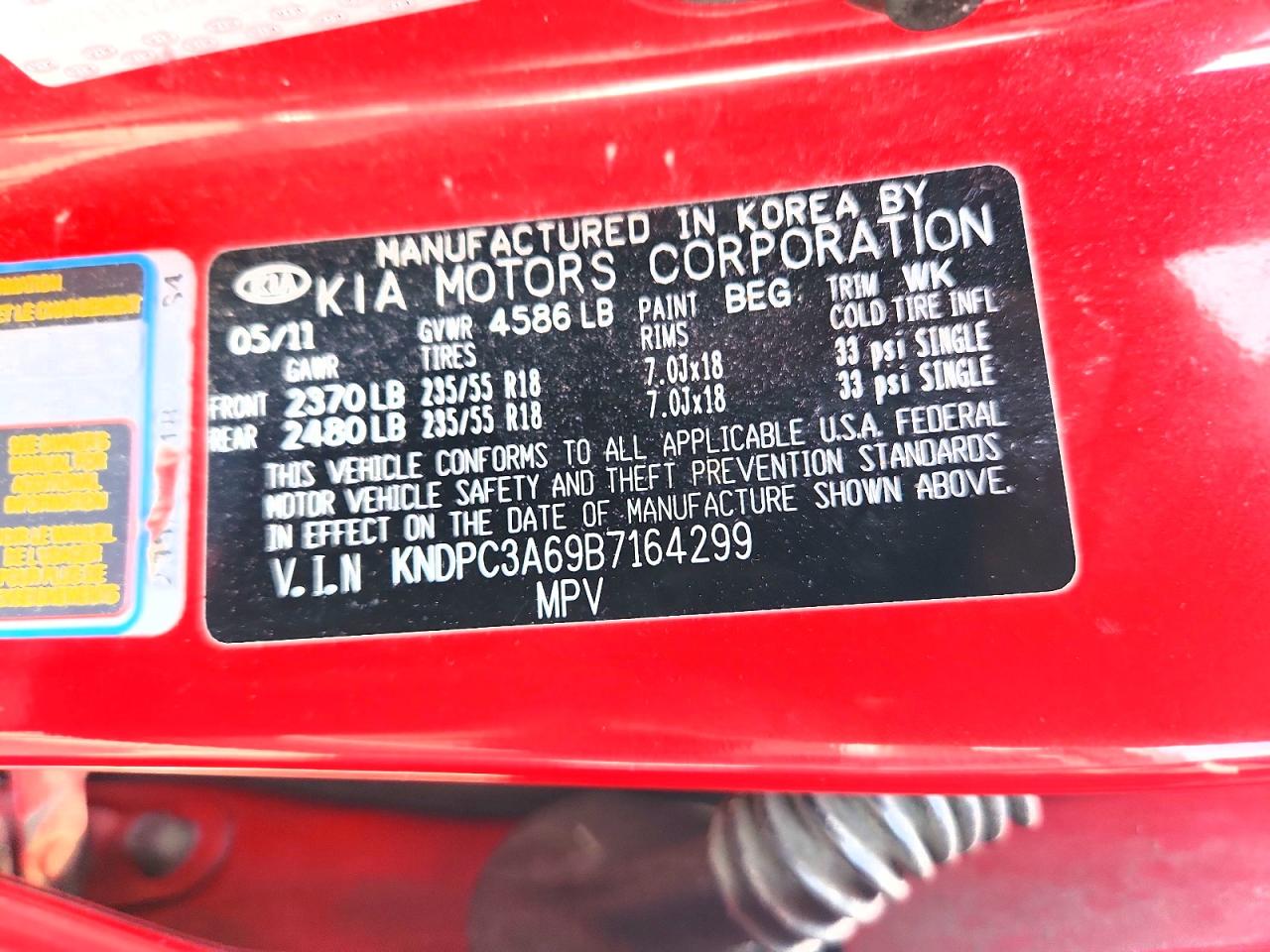 2011 Kia Sportage Sx Red vin: KNDPC3A69B7164299
