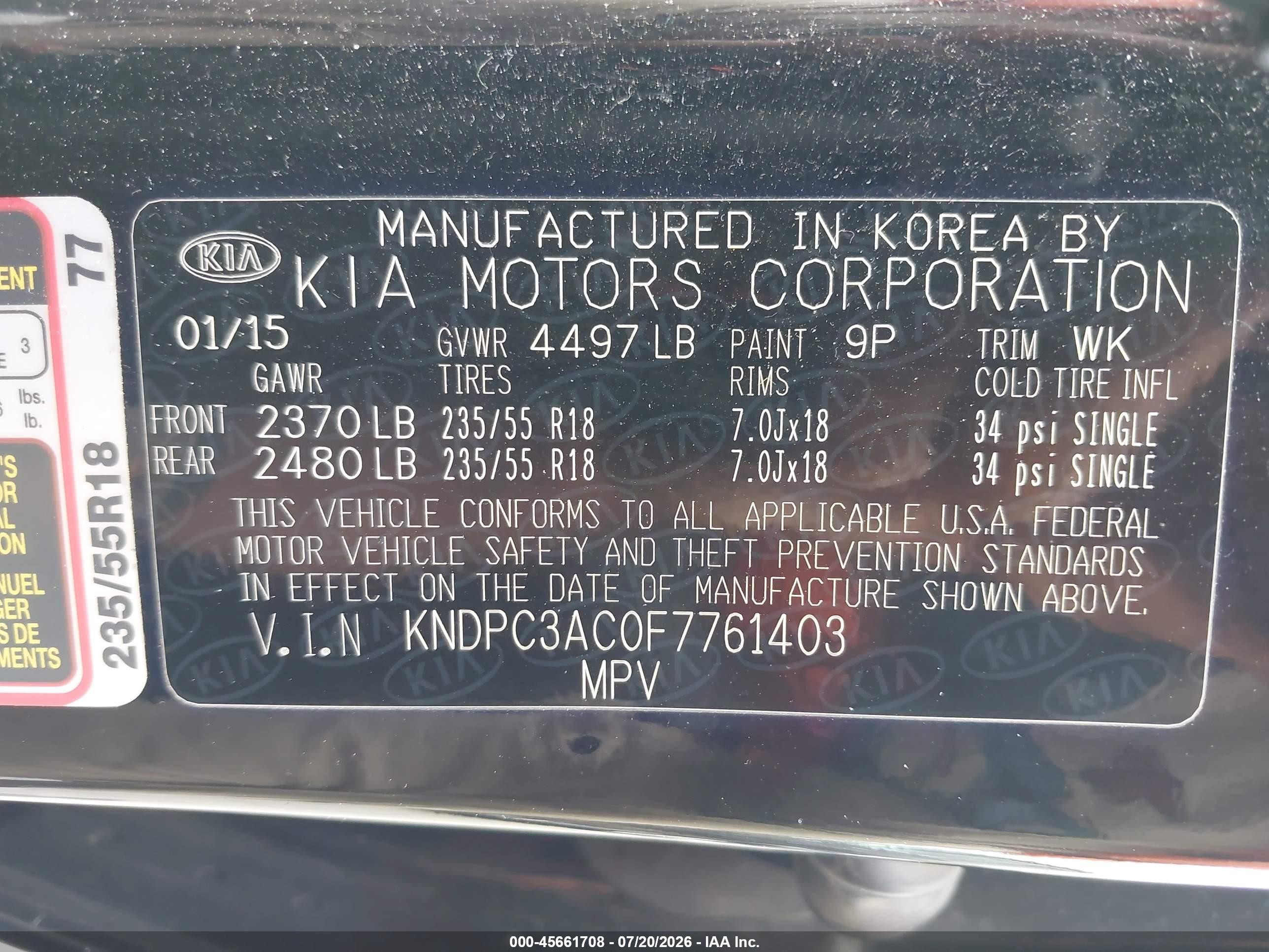 2015 Kia Sportage Ex Black vin: KNDPC3AC0F7761403