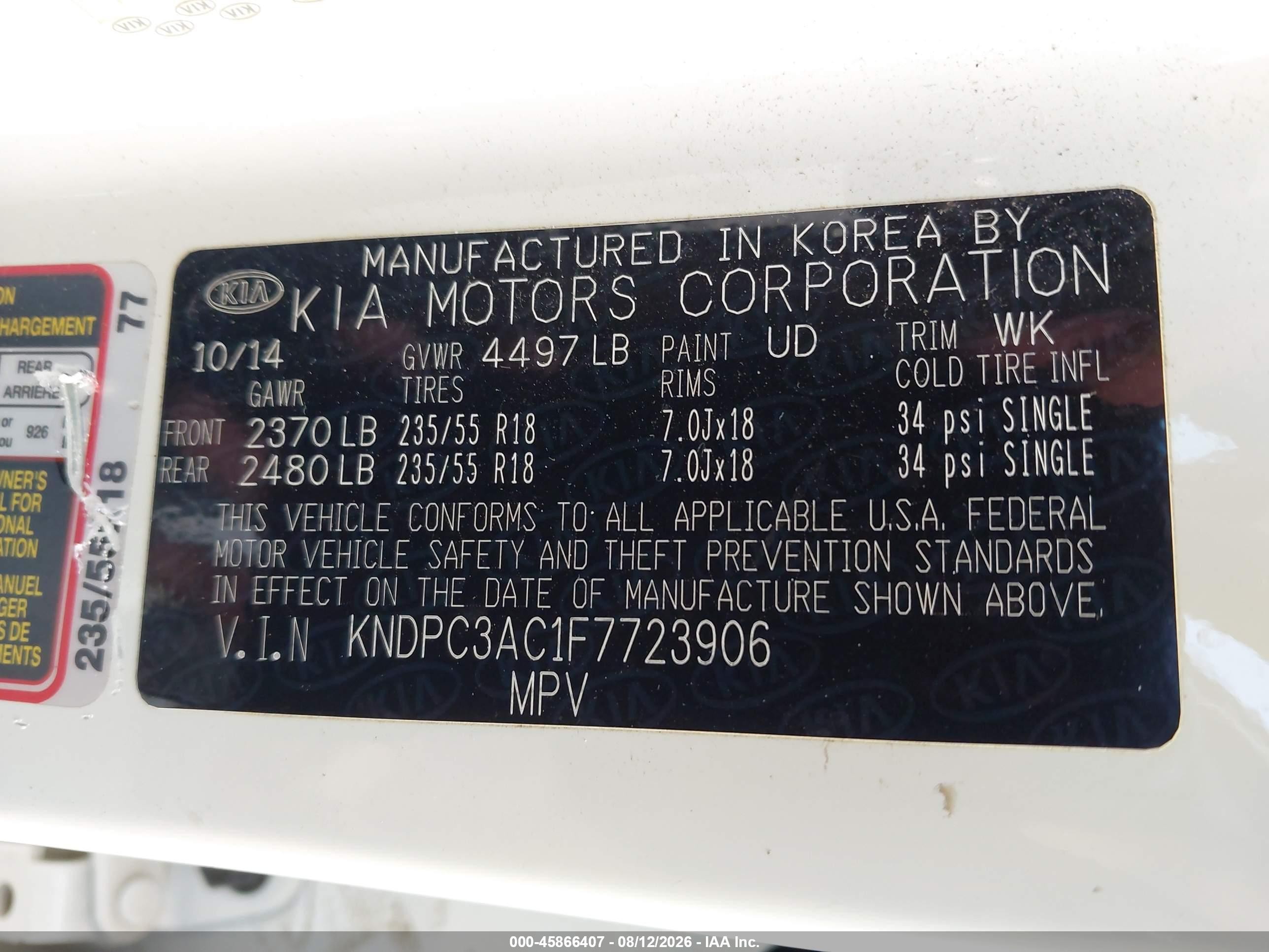 2015 Kia Sportage Ex White vin: KNDPC3AC1F7723906