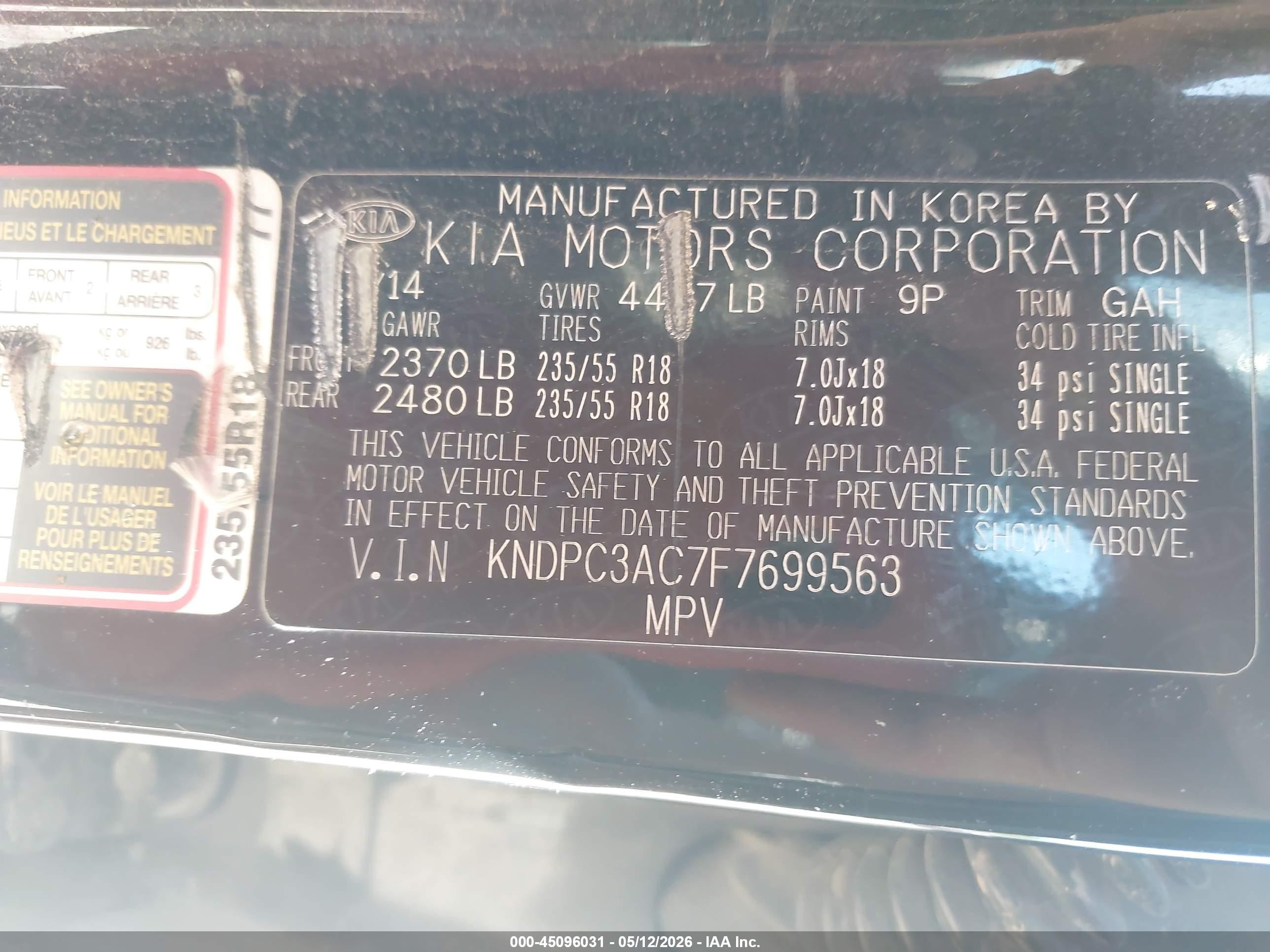 2015 Kia Sportage Ex Black vin: KNDPC3AC7F7699563