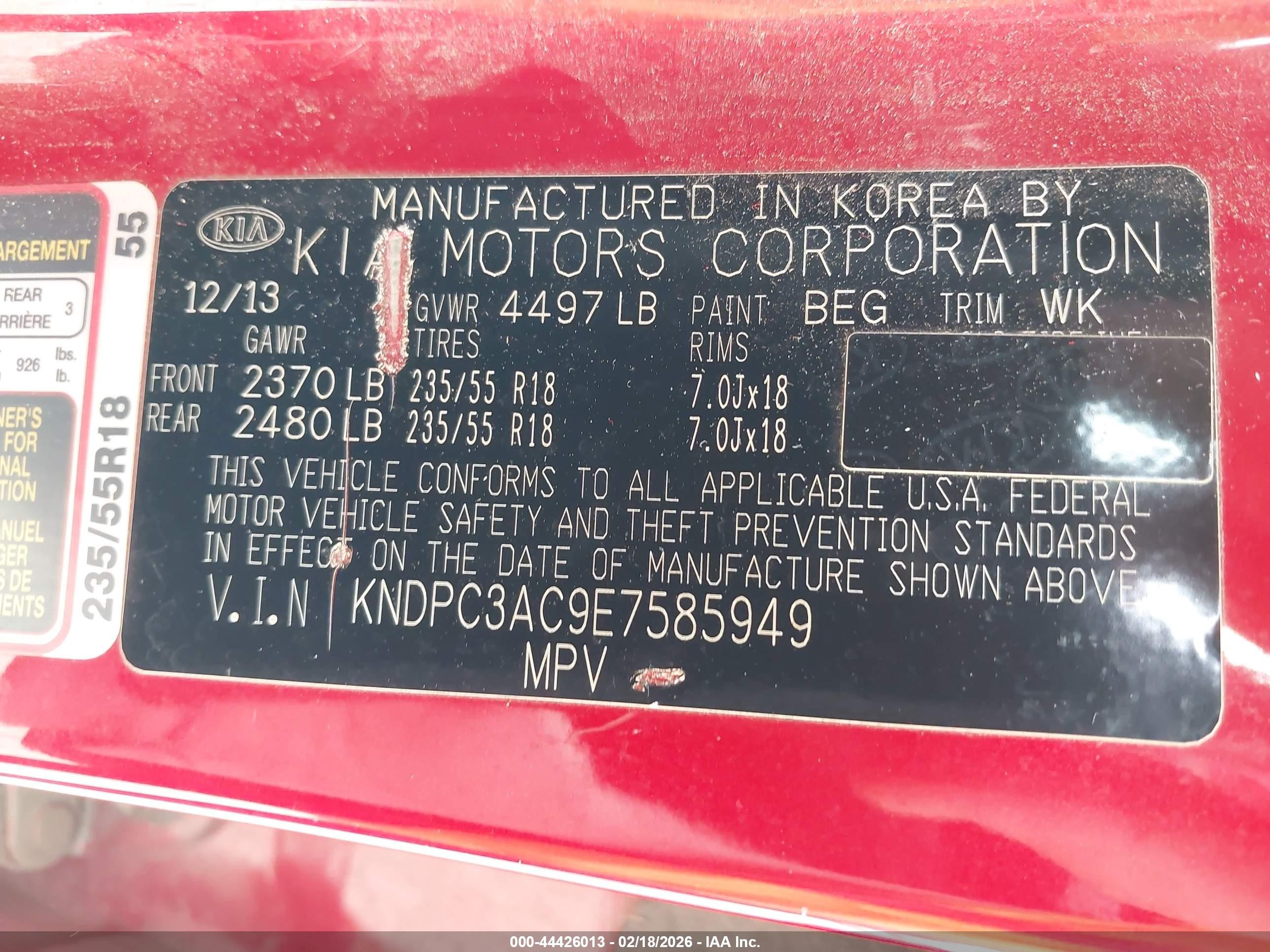2014 Kia Sportage Ex Red vin: KNDPC3AC9E7585949