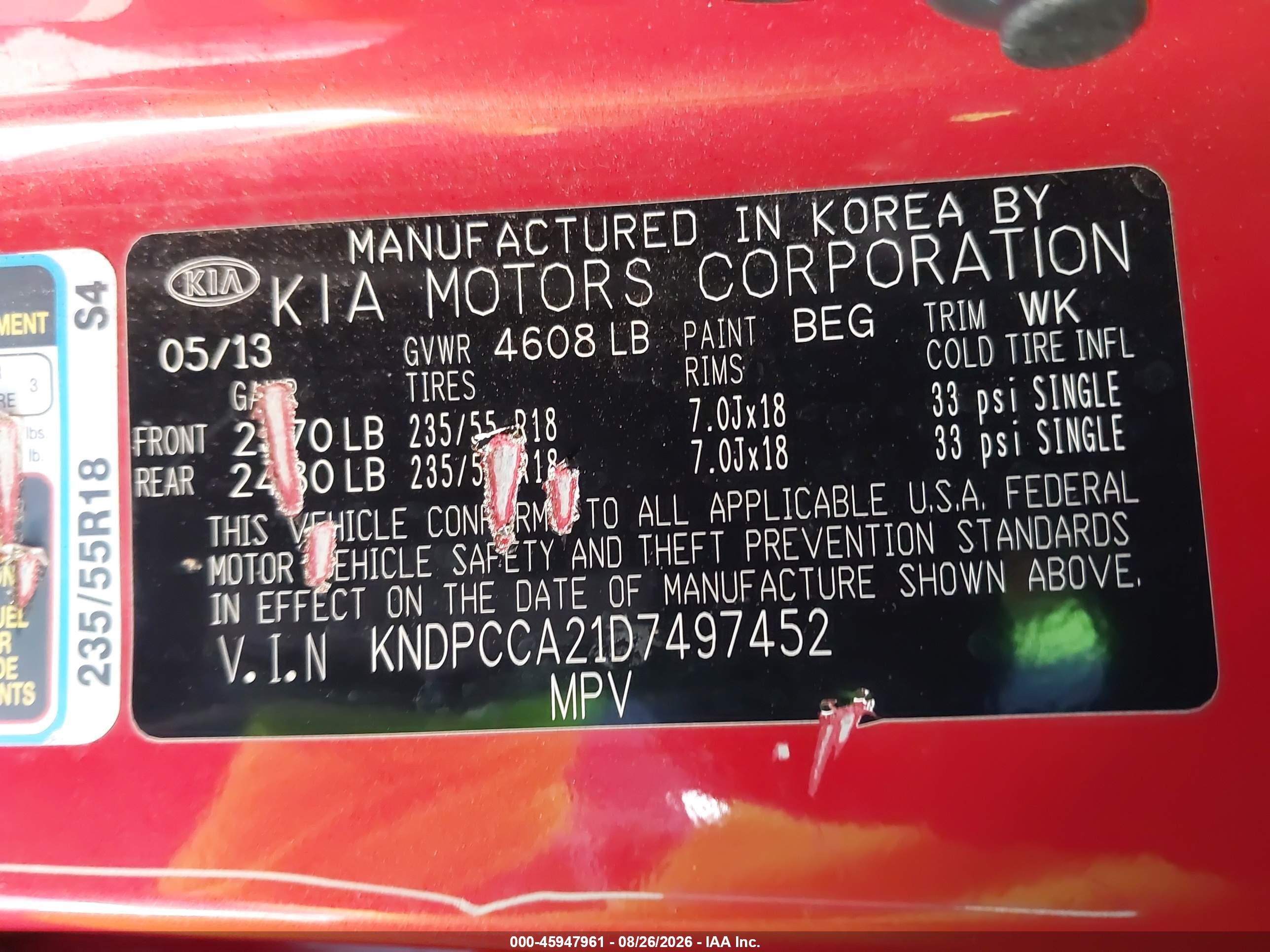 2013 Kia Sportage Ex Red vin: KNDPCCA21D7497452