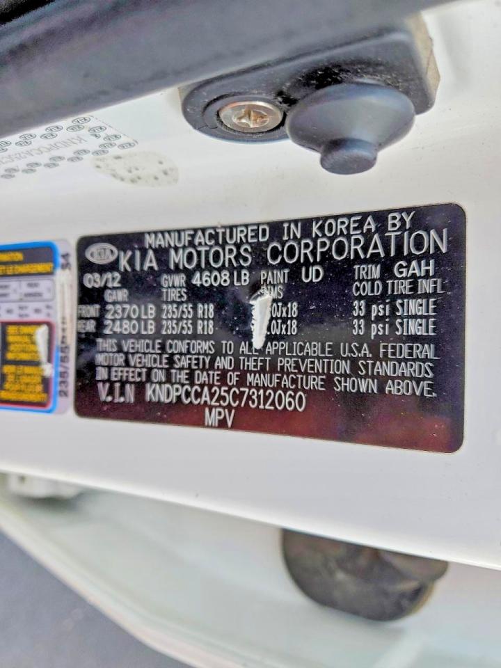 2012 Kia Sportage Ex White vin: KNDPCCA25C7312060