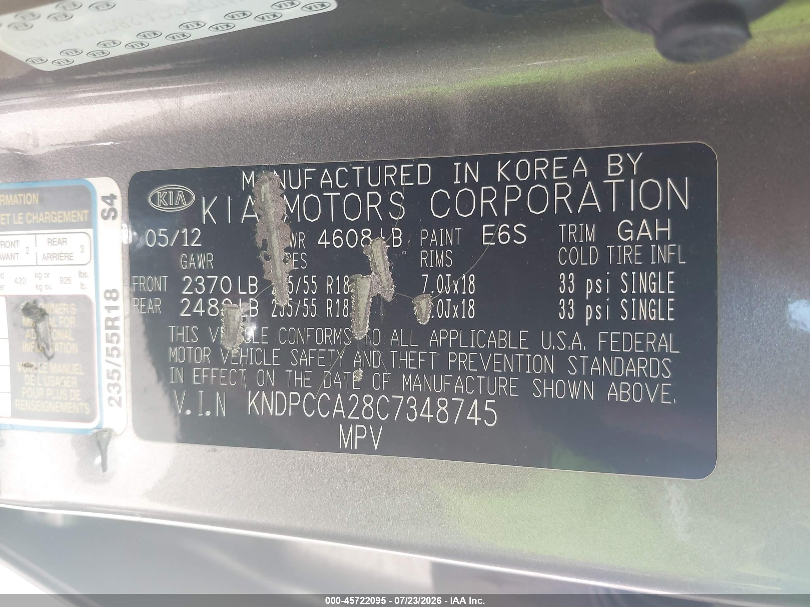 2012 Kia Sportage Ex Gray vin: KNDPCCA28C7348745