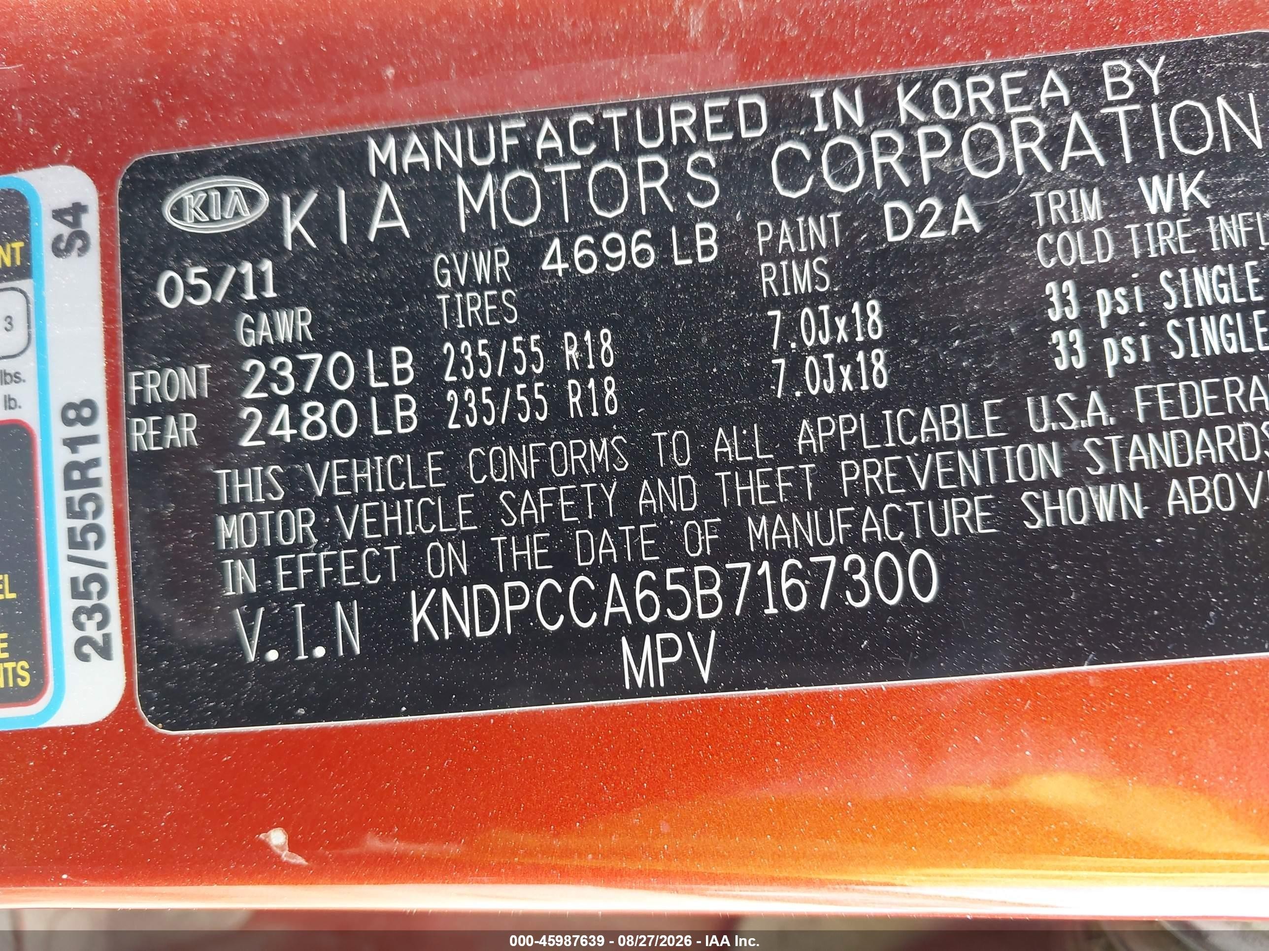 2011 Kia Sportage Sx Orange vin: KNDPCCA65B7167300