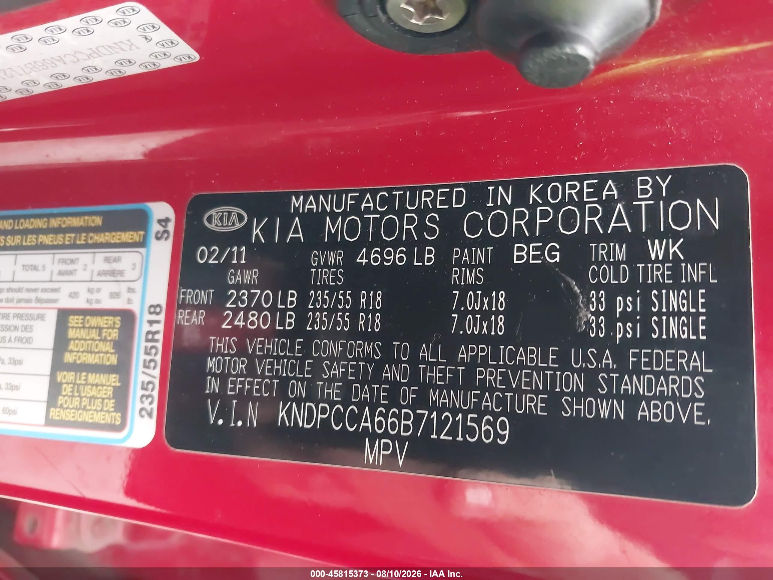 2011 Kia Sportage Sx Red vin: KNDPCCA66B7121569