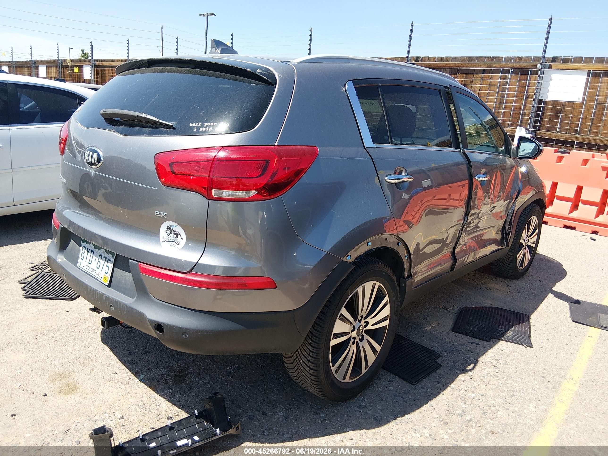 2015 Kia Sportage Ex Gray vin: KNDPCCAC0F7692616