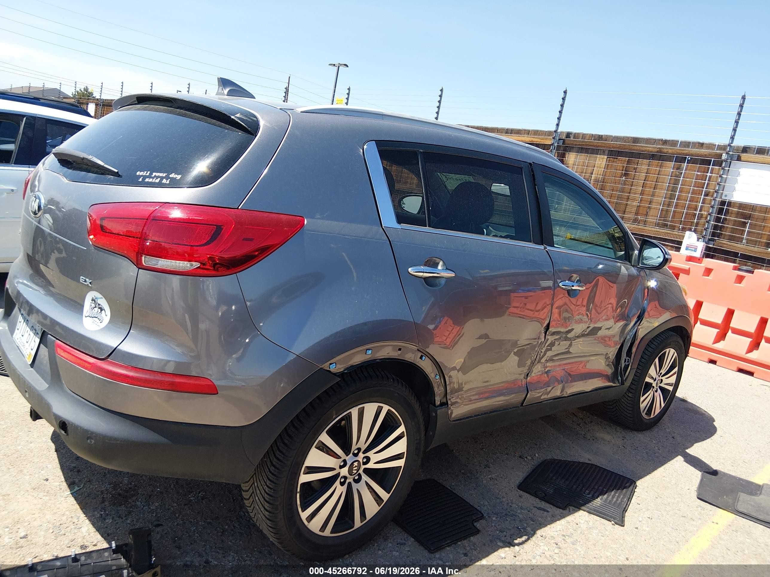 2015 Kia Sportage Ex Gray vin: KNDPCCAC0F7692616