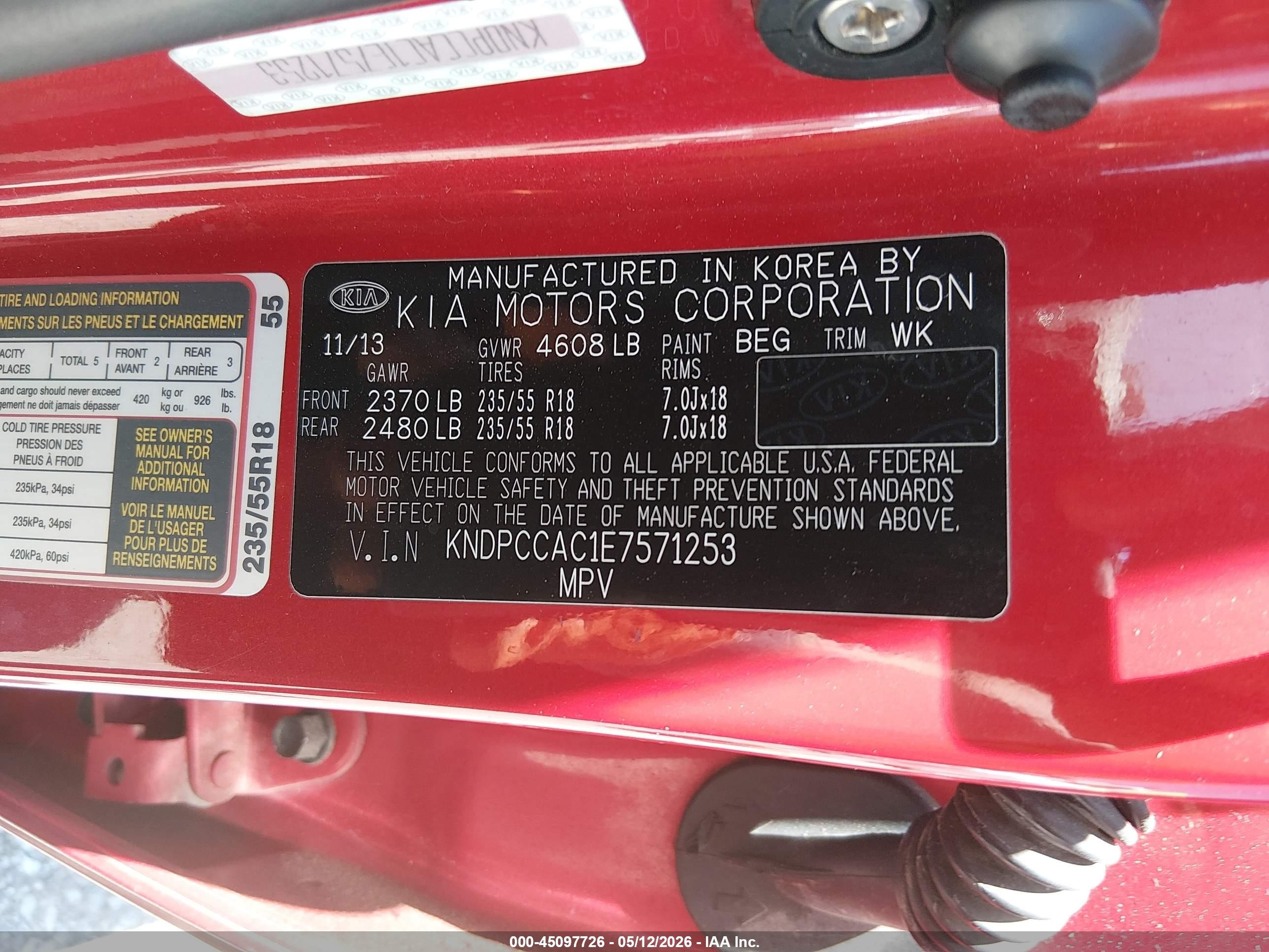 2014 Kia Sportage Ex Red vin: KNDPCCAC1E7571253