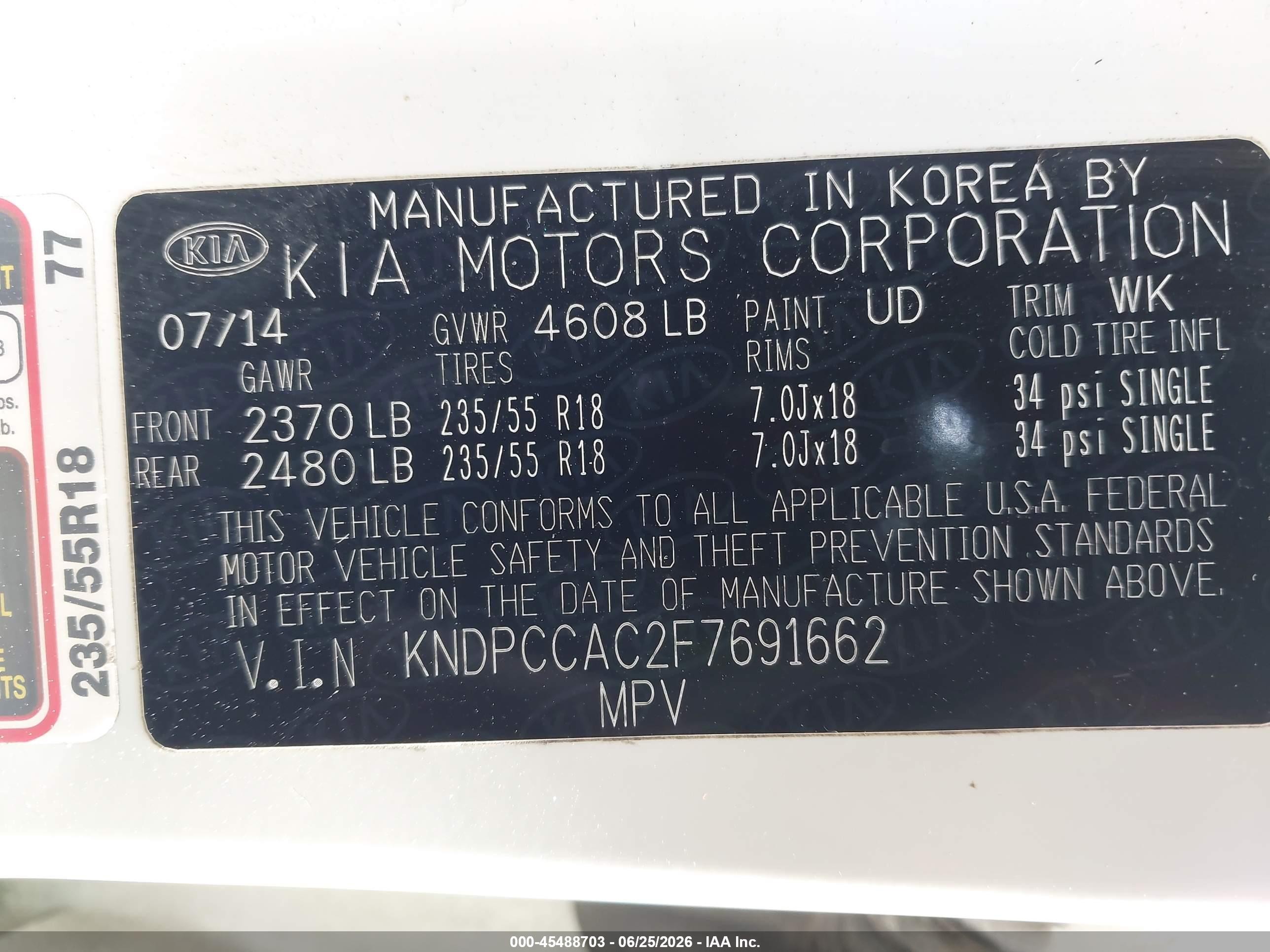 2015 Kia Sportage Ex White vin: KNDPCCAC2F7691662