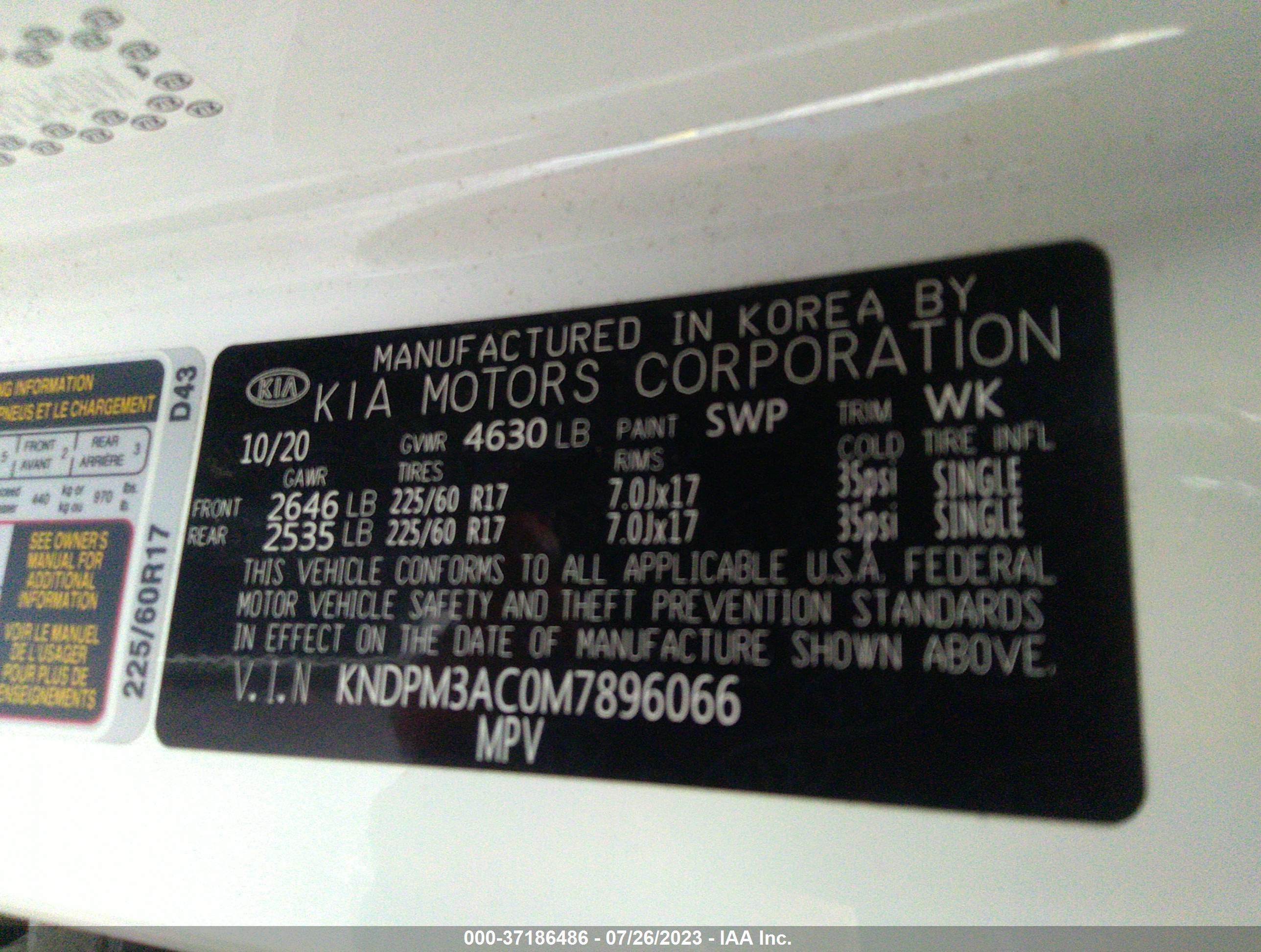 2021 Kia Sportage Lx White vin: KNDPM3AC0M7896066