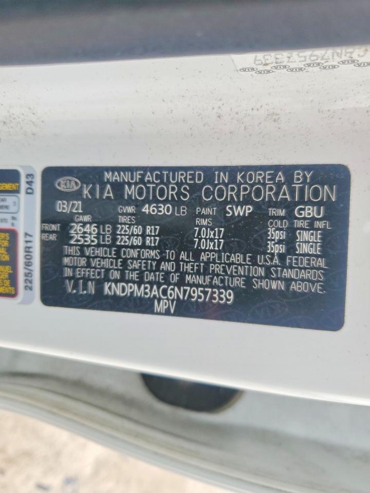 2022 Kia Sportage Lx White vin: KNDPM3AC6N7957339