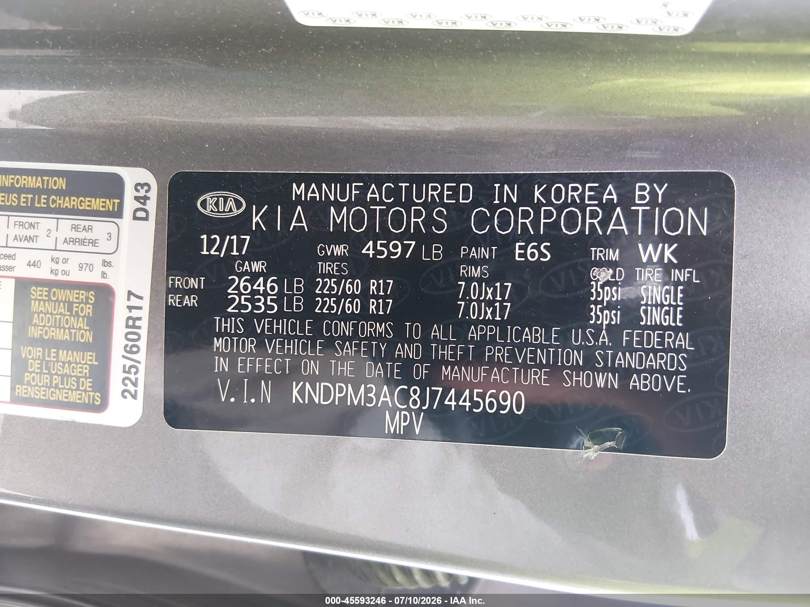 2018 Kia Sportage Lx Серый vin: KNDPM3AC8J7445690