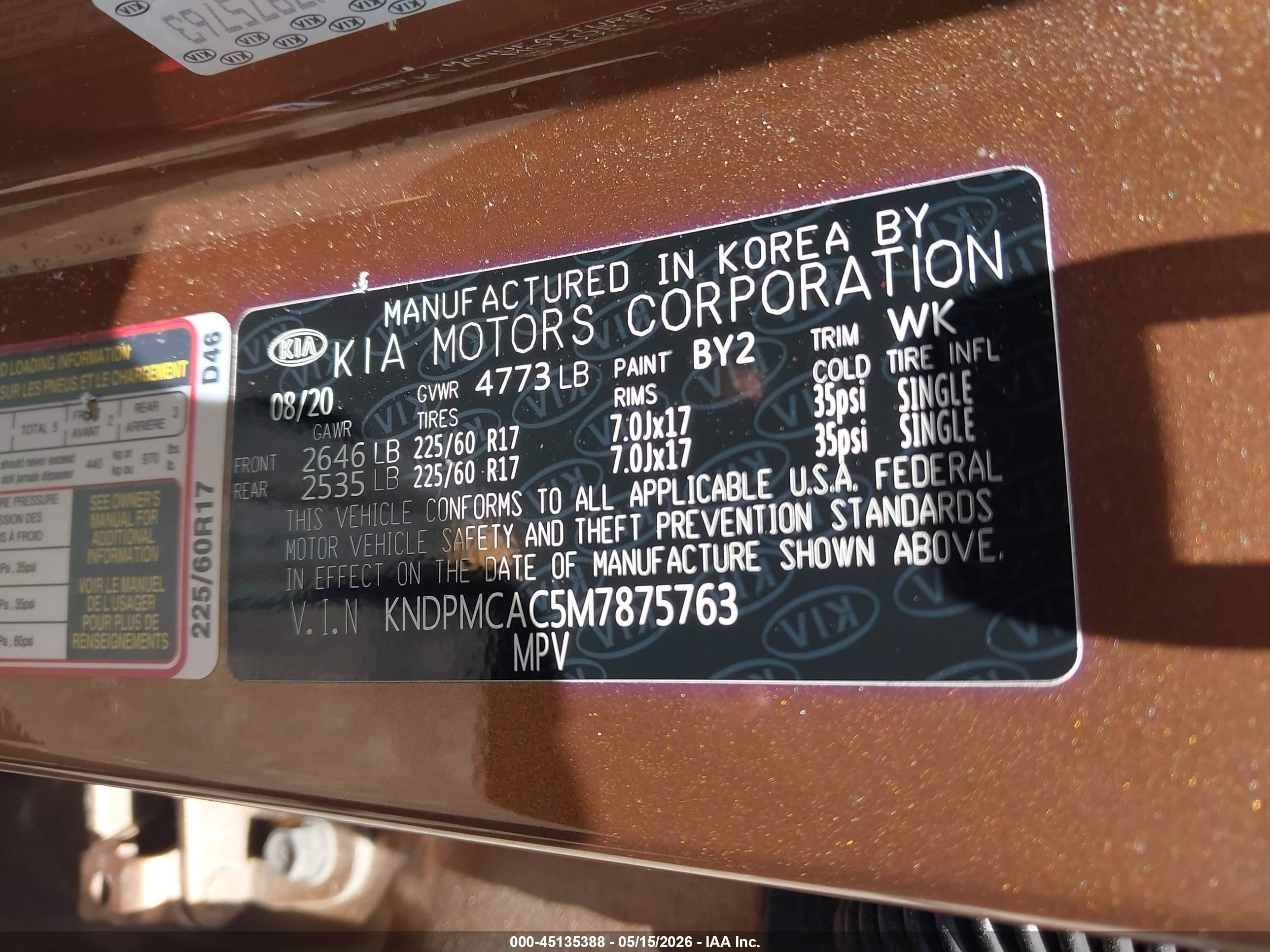 2021 Kia Sportage Lx Gold vin: KNDPMCAC5M7875763