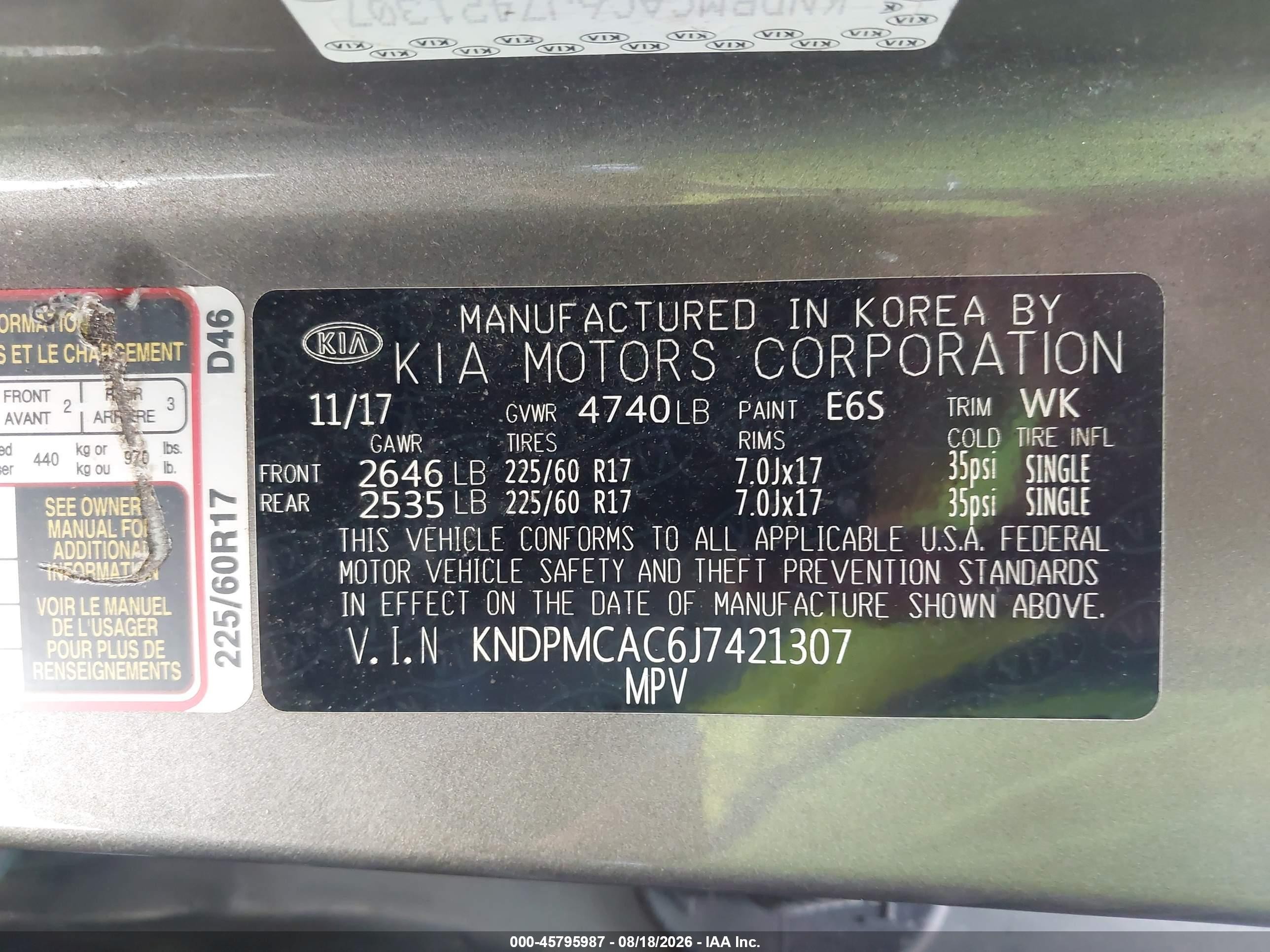 2018 Kia Sportage Lx Gray vin: KNDPMCAC6J7421307