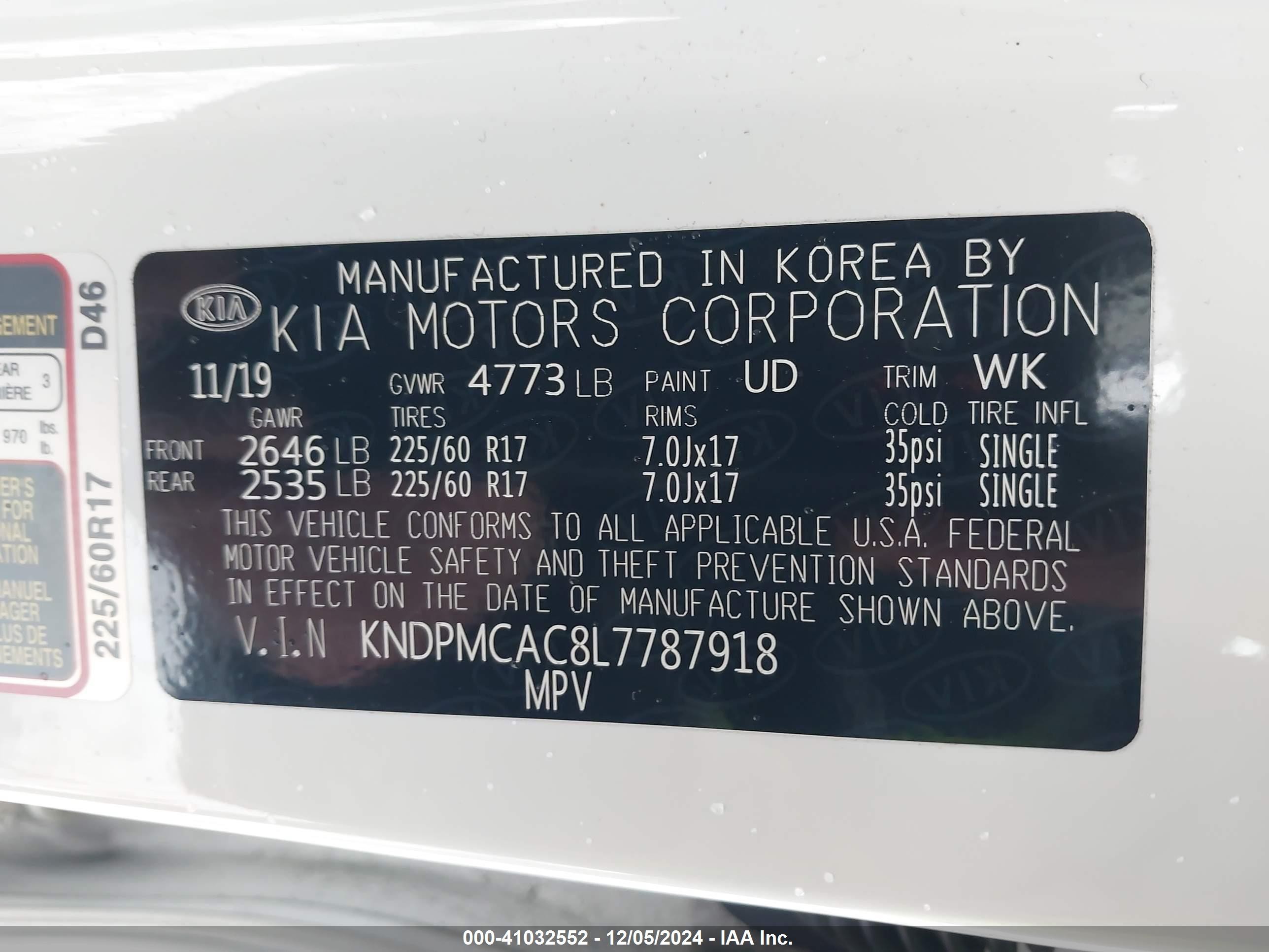 2020 Kia Sportage Lx White vin: KNDPMCAC8L7787918