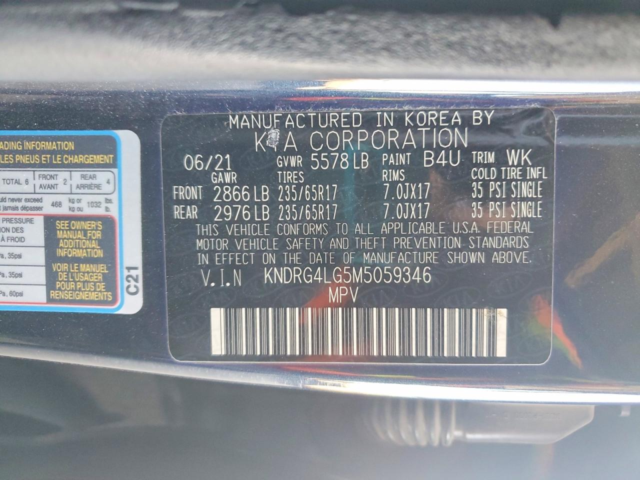 2021 Kia Sorento S Black vin: KNDRG4LG5M5059346