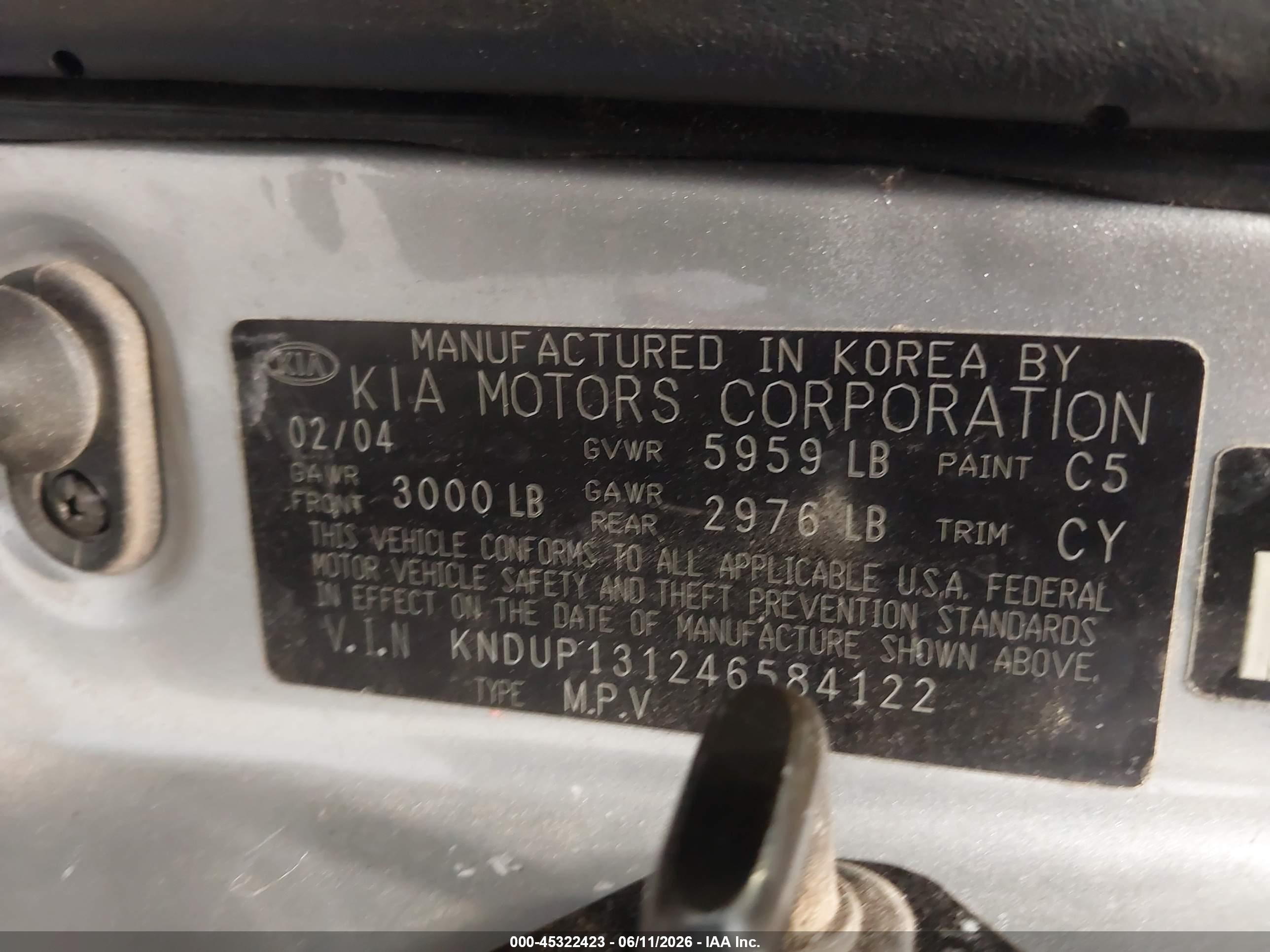 2004 Kia Sedona Ex/lx Silver vin: KNDUP131246584122